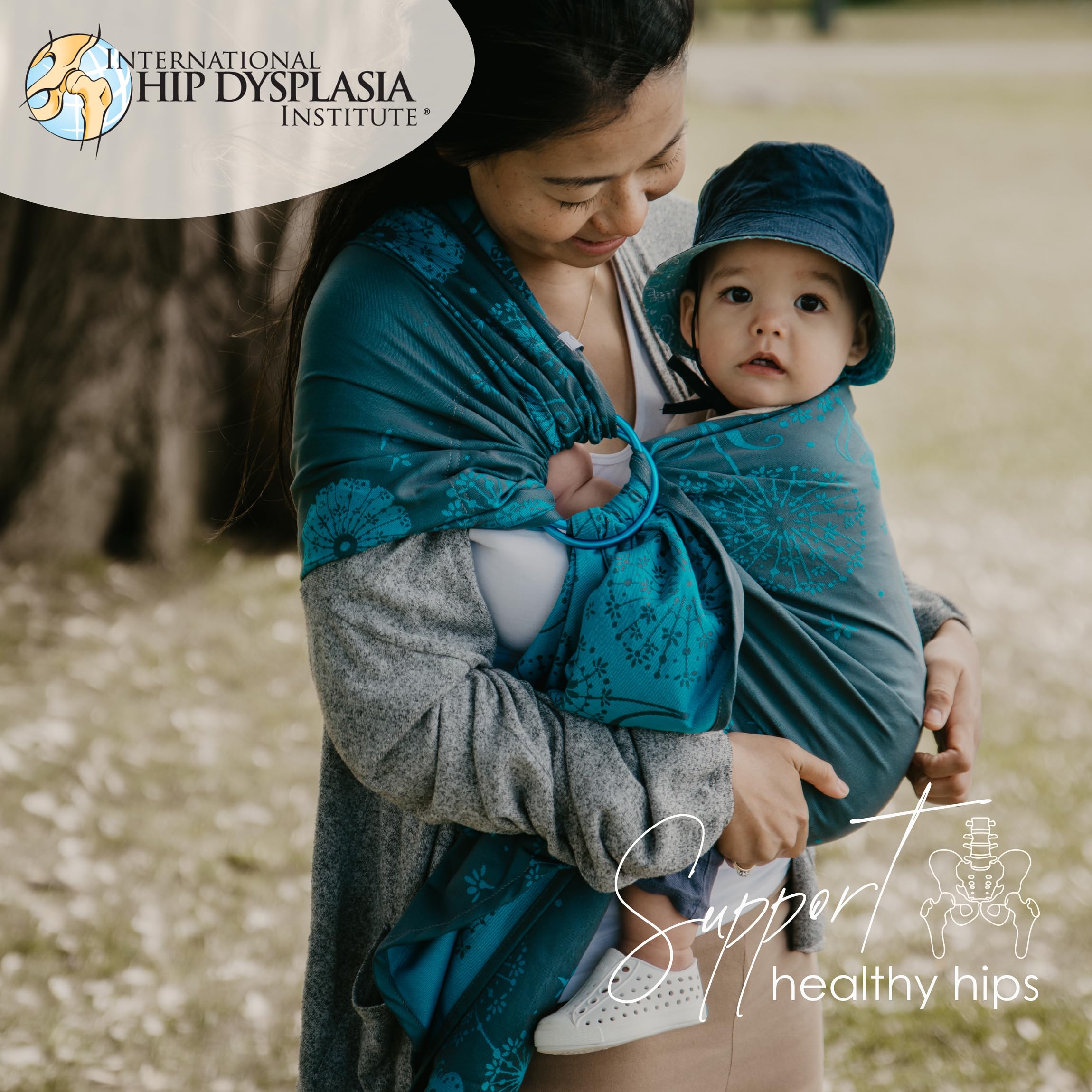 CHIMPAROO Organic Cotton Ring Sling Baby Carrier - Adjustable & Comfortable Newborn to Toddler Wrap (0-35 lbs) - Lightweight & Breathable for Hands-Free Babywearing - Perfect for Errands, Walks & Nursing - Dandelion Aqua, Size 1