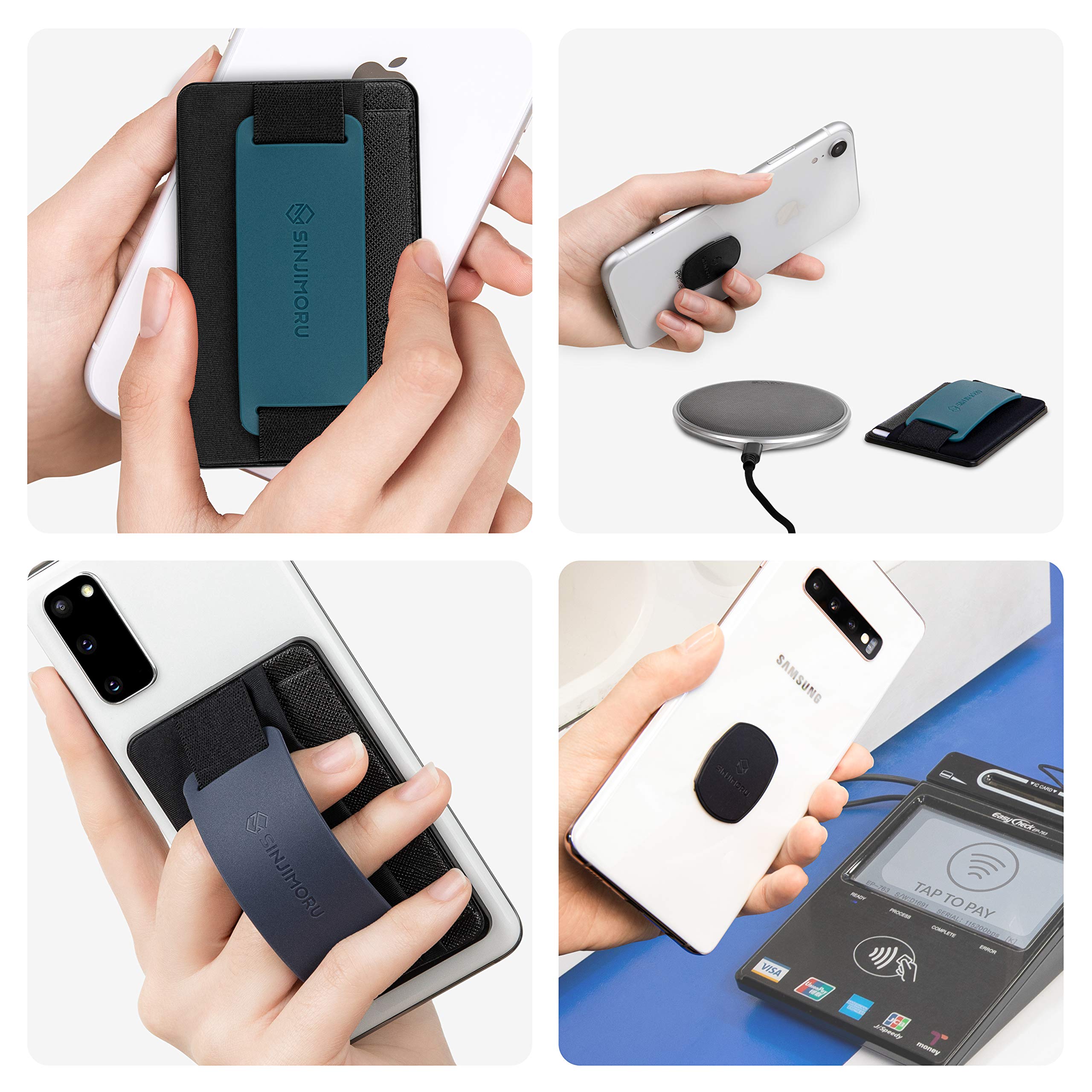 Sinjimoru Detachable Phone Wallet & Card Holder - Multi-Function Phone Stand, iPhone Grip for Wireless Charging (Not MagSafe Compatible) - Perfect for Travel, Shopping & Everyday Use
