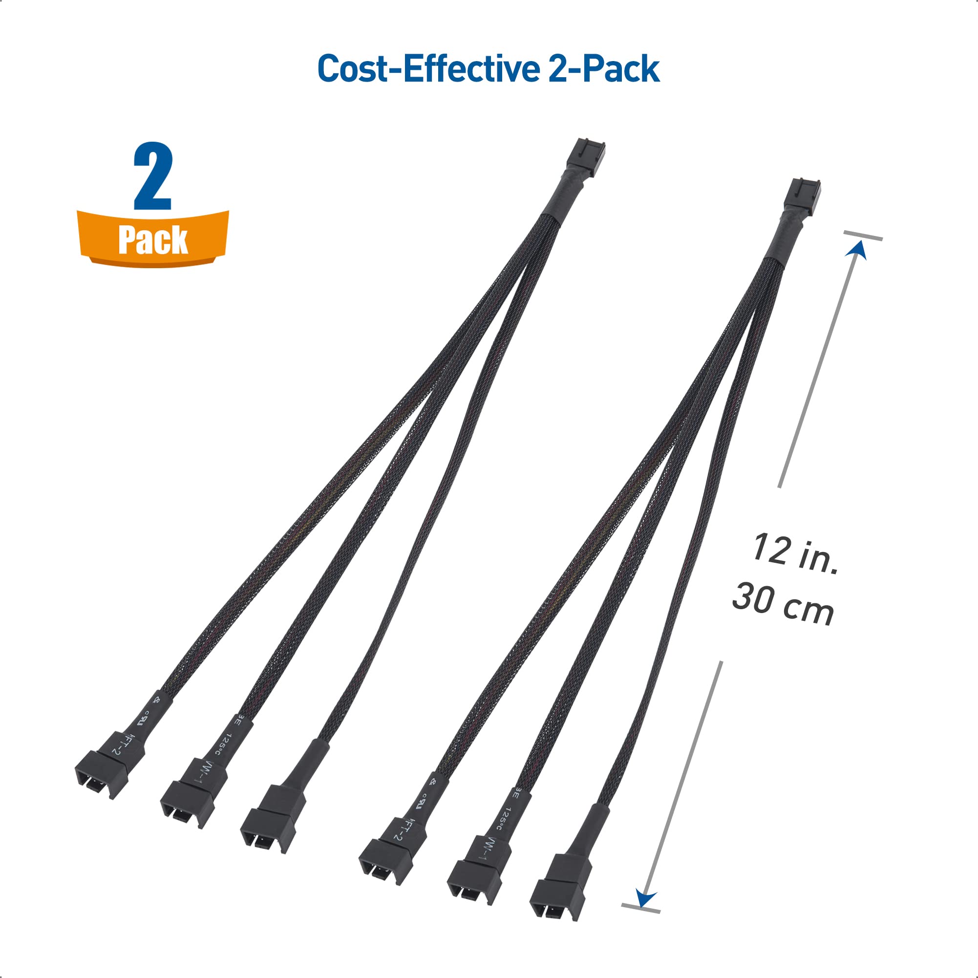 Cable Matters 2-Pack 3-Way 4-Pin PWM PC Fan Splitter Cable 12 Inches - 1 to 3 Converter & Extension Cable for Computer Case Cooling, Gaming PC, and Workstation Builds
