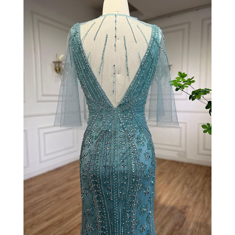 Serene Hill Turquoise Mermaid Luxury Evening Dresses 2025 - Beaded Sexy High Slit Elegant Gowns for Women - Perfect for Wedding, Party & Formal Events
