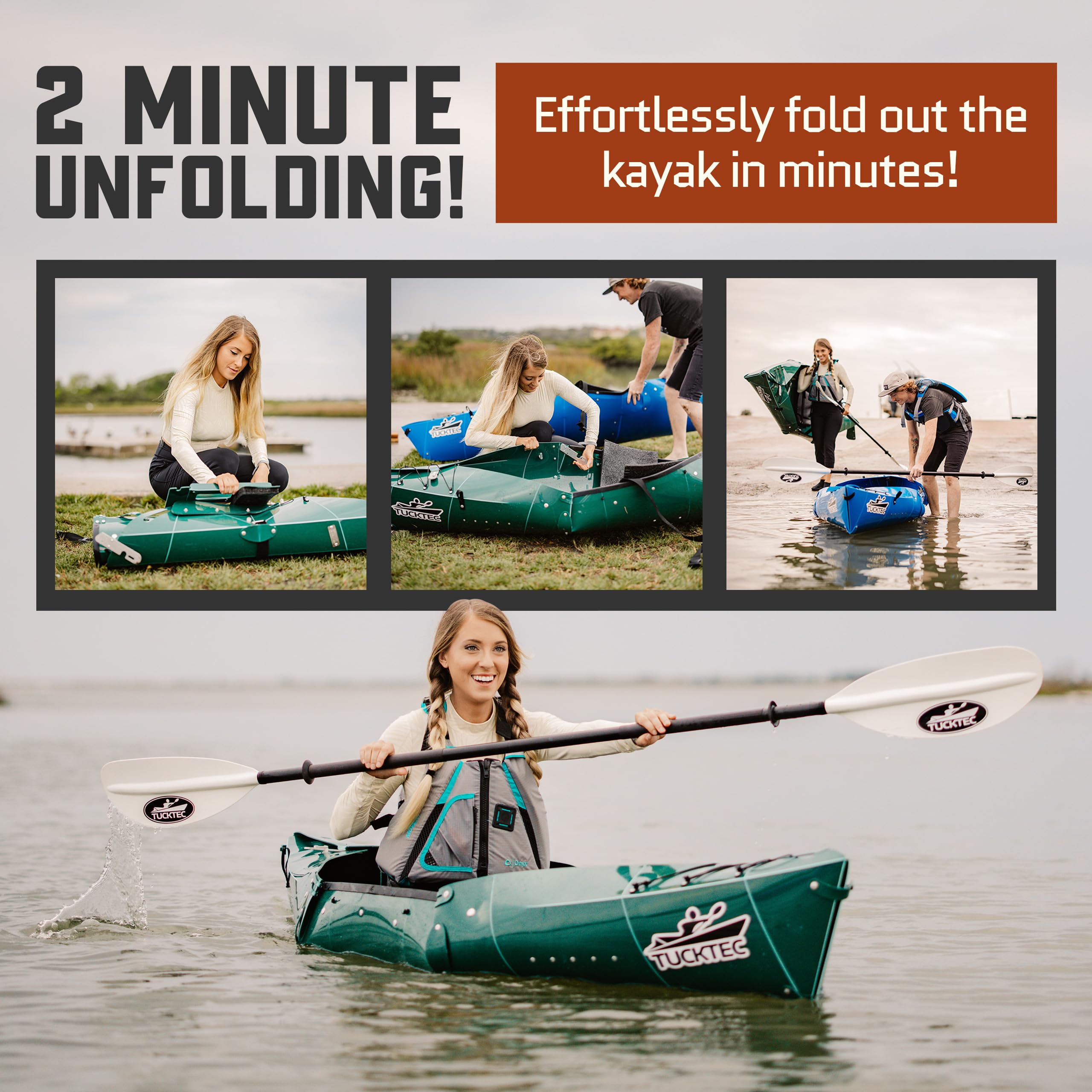 Tucktec 10' PRO Foldable Kayak - Full Size Portable Folding Kayak for Adults - Lightweight & Durable - Made in USA - Perfect for Lakes, Rivers & Outdoor Adventures