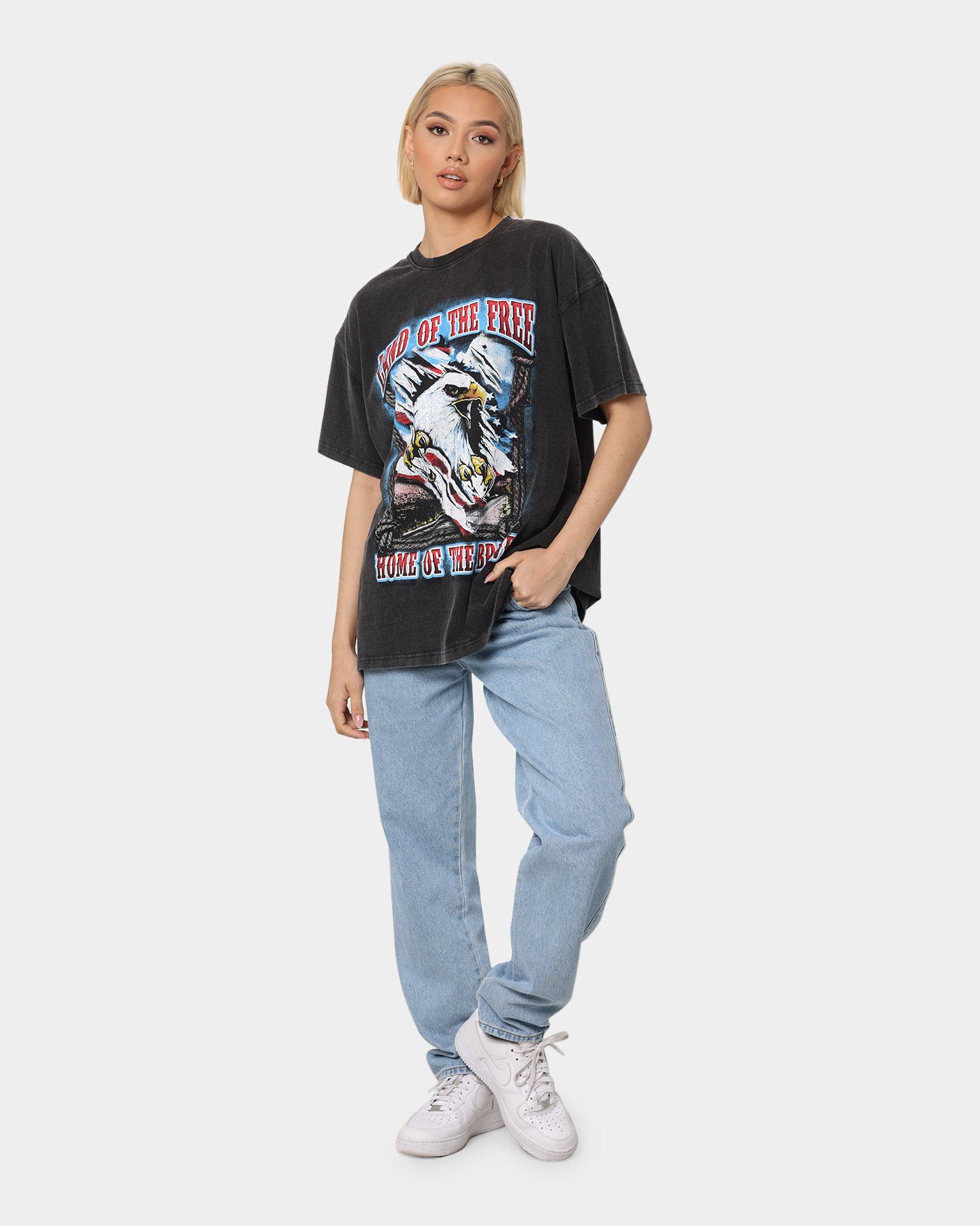 Vintage American Thrift 'Land Of The Free' T-Shirt - Distressed Black Wash Style for Men & Women | Perfect for Casual Wear, Patriotic Events & Retro Fashion