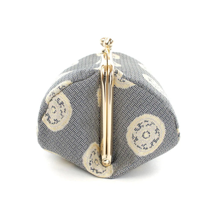 Nishijin Woven Wheel-Shaped Small Pouch - Gray | Handmade in Kyoto Japan | Cosmetic & Makeup Bag, Japanese Gamaguchi Pouch | Perfect for Travel Toiletry, Stationery Organization & Bag Organizer | Elegant Gift for Women & Daily Use Accessory