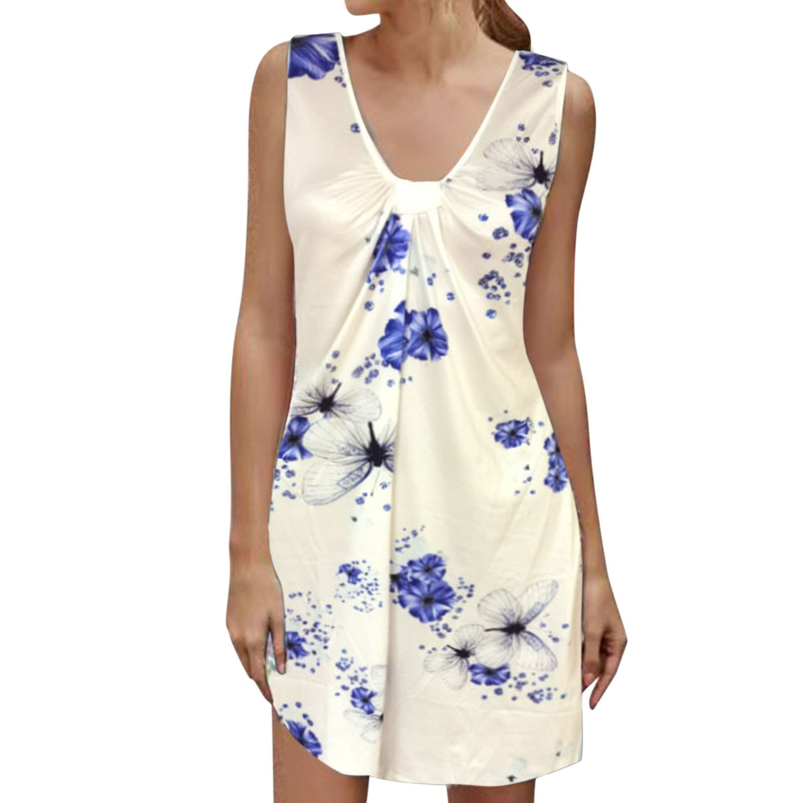 Women's Floral Summer Beach Dress - Sleeveless Casual Shirt Dress with Pockets, Loose Tank Dress for Vacation, Pool Party & Outdoor Activities