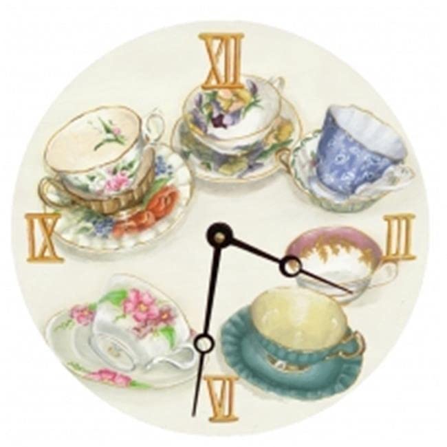 18 Inch Round Tea Cup Wall Clock - Vintage Floral Design for Kitchen, Living Room & Office Decor