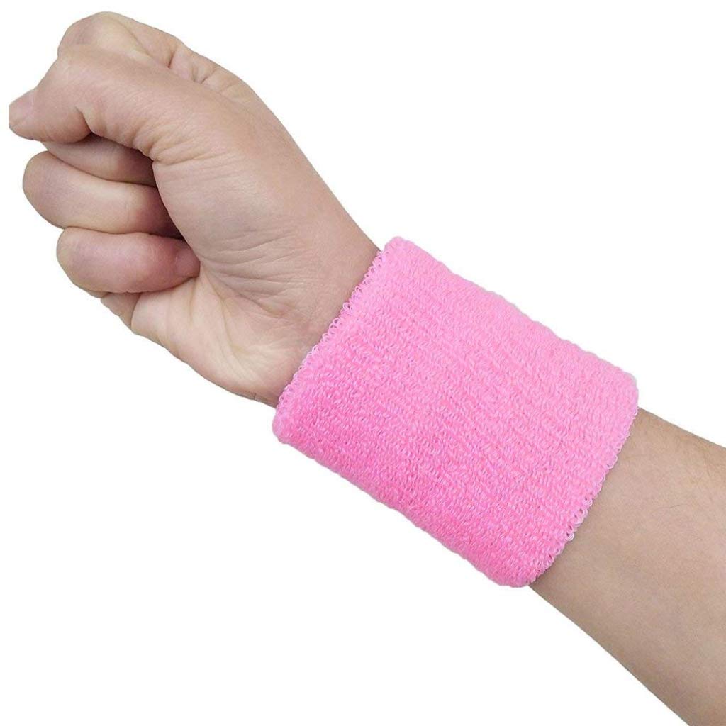 Elastic Cotton Sports Wristbands - 12 Pack Sweatbands for Men & Women - Breathable Athletic Wrist Bands for Running, Basketball, Tennis, Football, Soccer & Gym Workouts (Pink) - Stay Dry & Comfortable During Intense Exercise