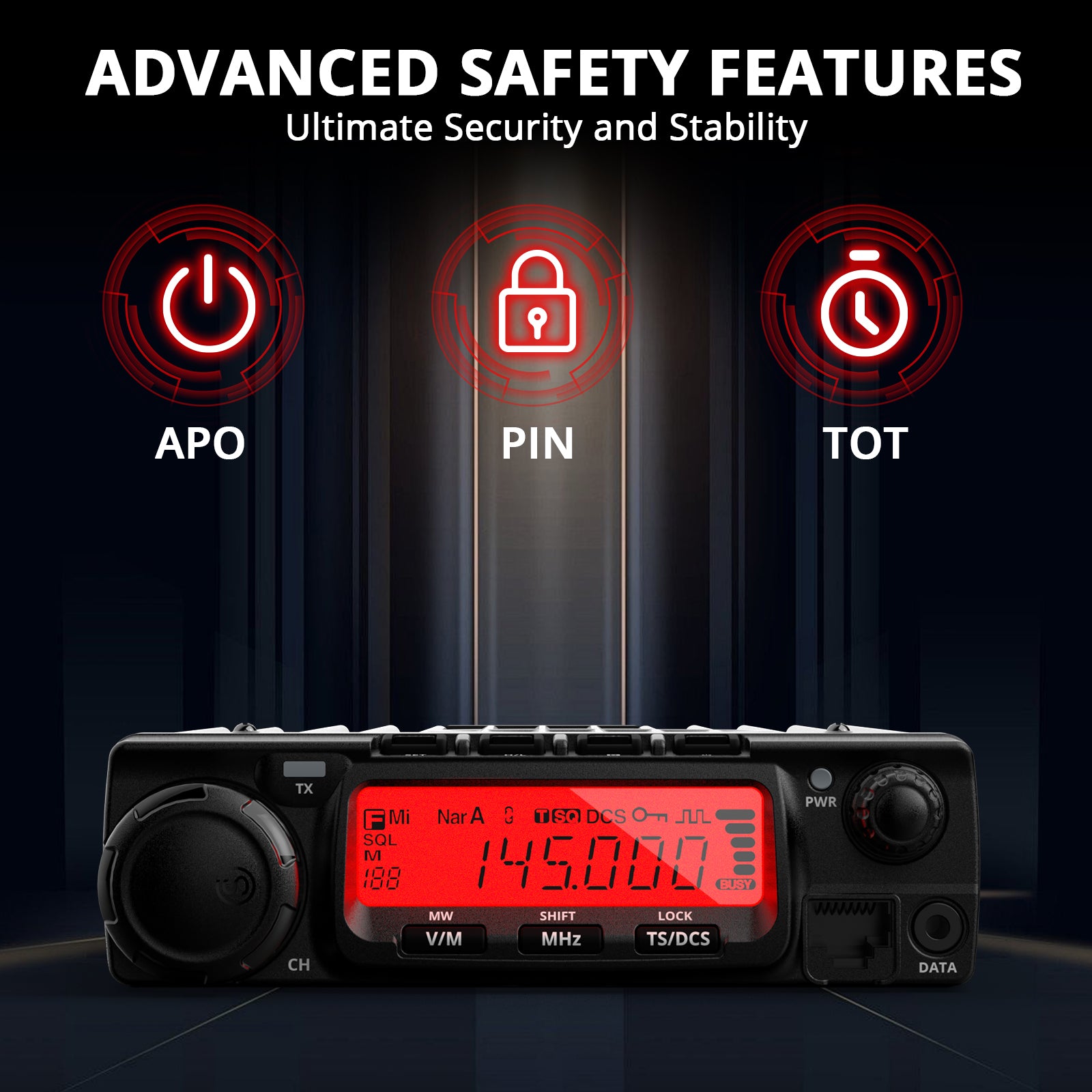 Radioddity VB70 B Mobile Radio - 70W VHF/UHF Two Way Radio with Bluetooth PTT & Noise Reduction | Air Band Compatible | Ideal for Trucking, Emergency Communication & Aviation Use