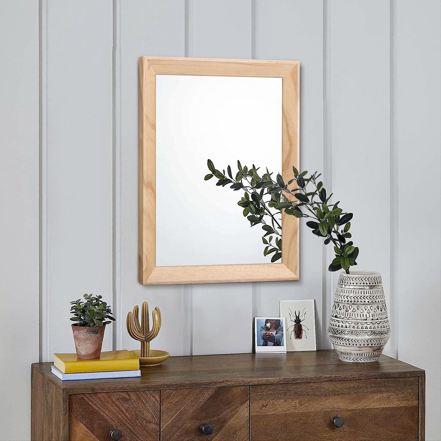 Rustic Rectangle Wall Mirror with Wood Frame - Farmhouse Decorative Mirror for Bedroom, Bathroom, Living Room | Perfect for Home Decor, Entryway, and Vanity Areas