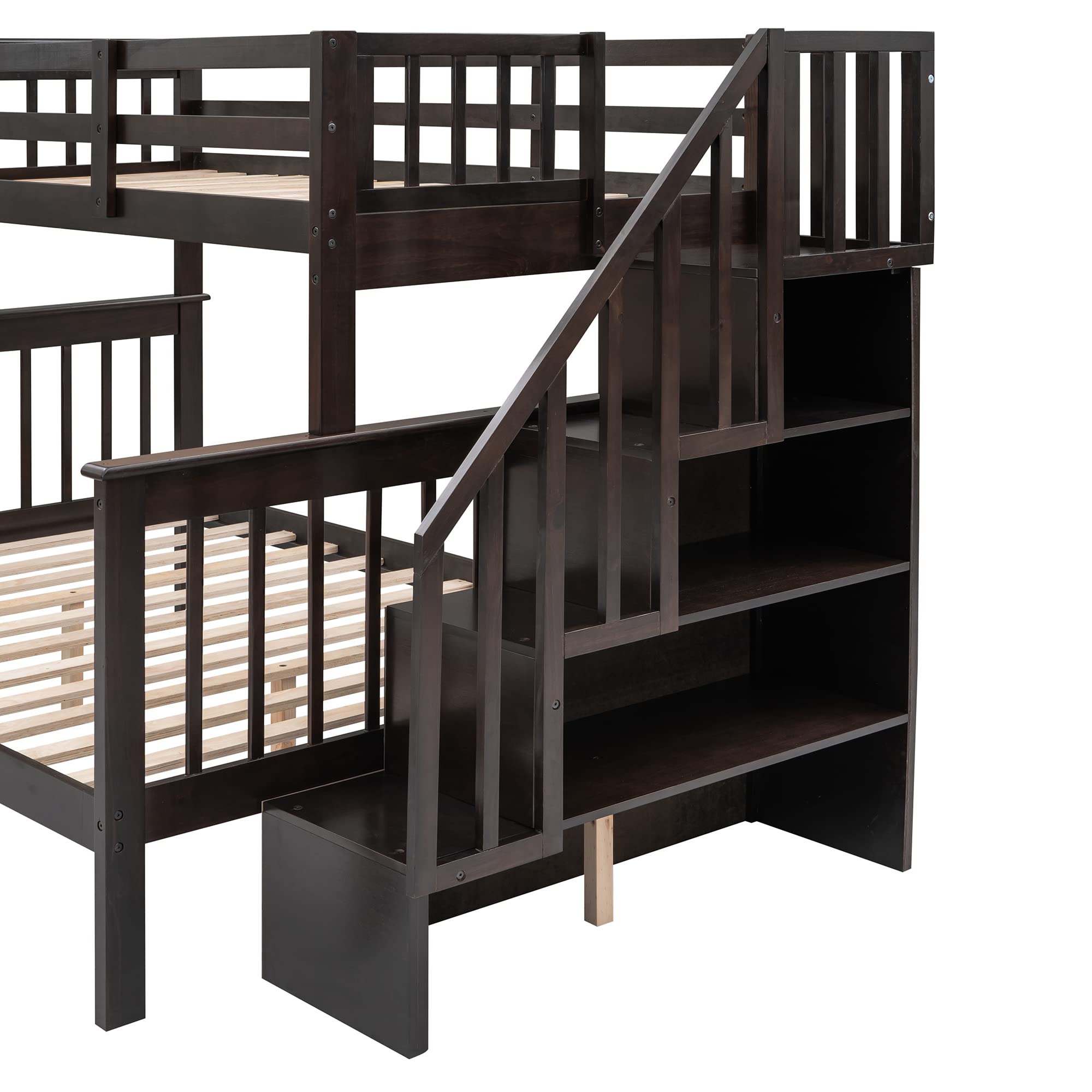 Harper & Bright Designs Twin Over Full Bunk Bed with Stairway & Storage Drawers - Solid Wood Bunk Bed Frame for Kids, Teens, Boys & Girls (Espresso) - Perfect for Small Bedrooms, Shared Kids Rooms & Space-Saving Solutions