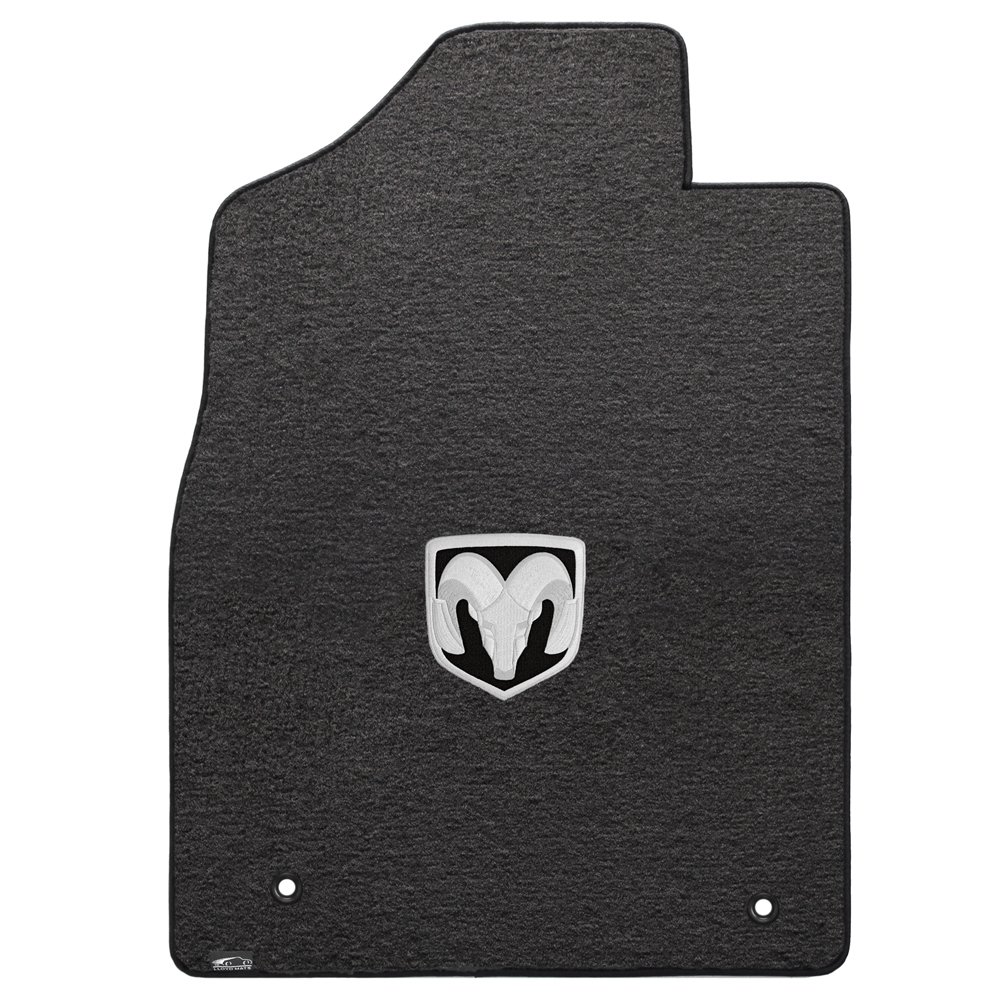 Lloyd Mats VELOURTEX Floor Mats for RAM 1500 STANDARD PICKUP 2012.5-ON | 2PC FRONT EBONY with Silver RAM Logo | Premium Car Floor Liners for All-Weather Protection & Style | Perfect for Trucks, Off-Roading & Daily Commute