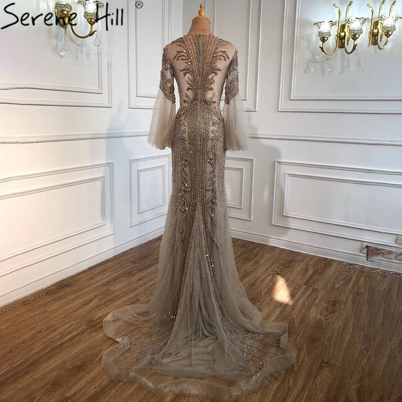 Luxury Beaded Muslim Evening Gowns for Women - Elegant Mermaid Caramel Dresses for Parties & Special Occasions | Serene Hill LA70289 | Perfect for Weddings, Galas & Formal Events