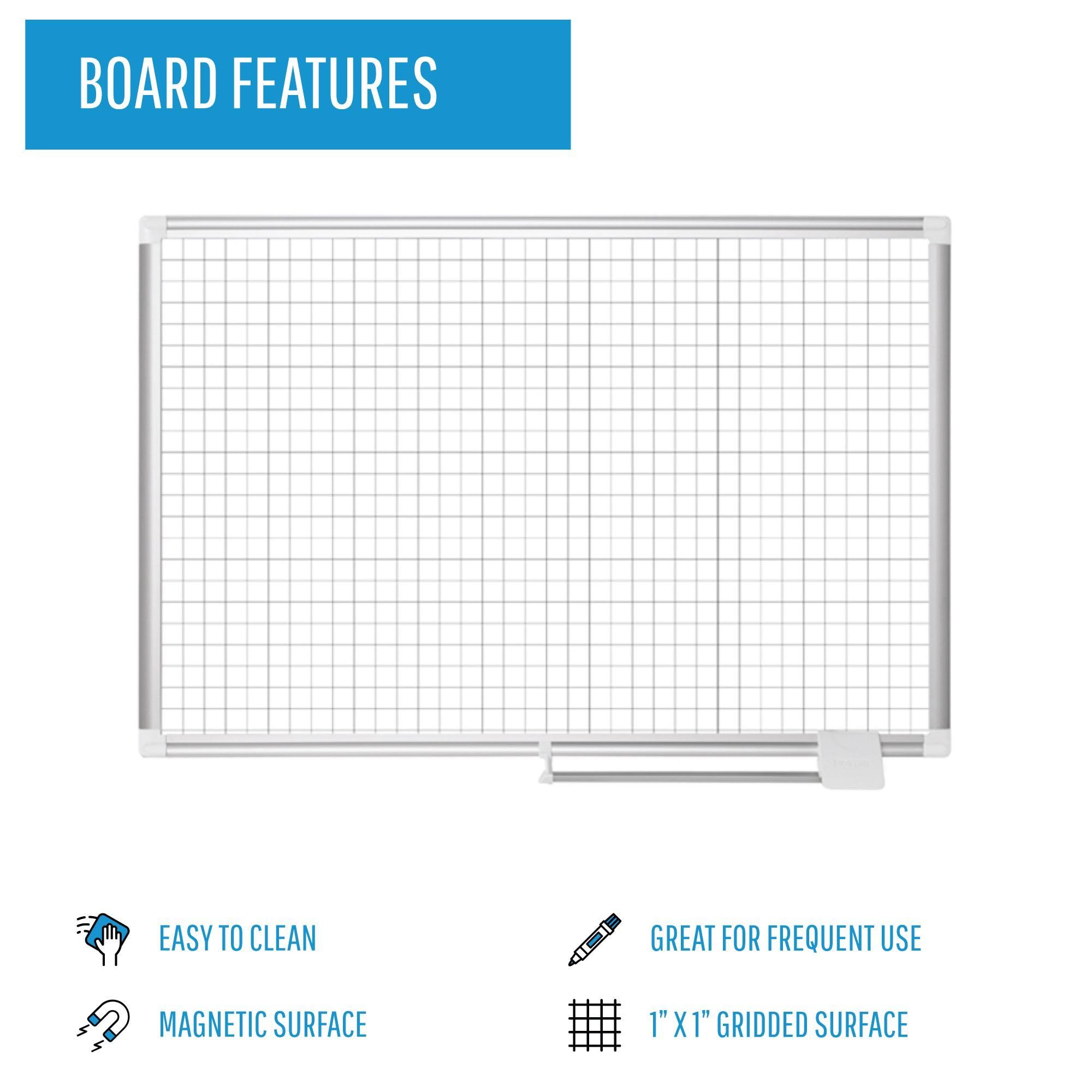 MasterVision Magnetic Gold Ultra 1x1 Inch Grid Dry Erase Whiteboard - 36x48 Inches Aluminum Frame Planning Board (MA0547830) - Perfect for Office Meetings, Classroom Teaching & Home Organization