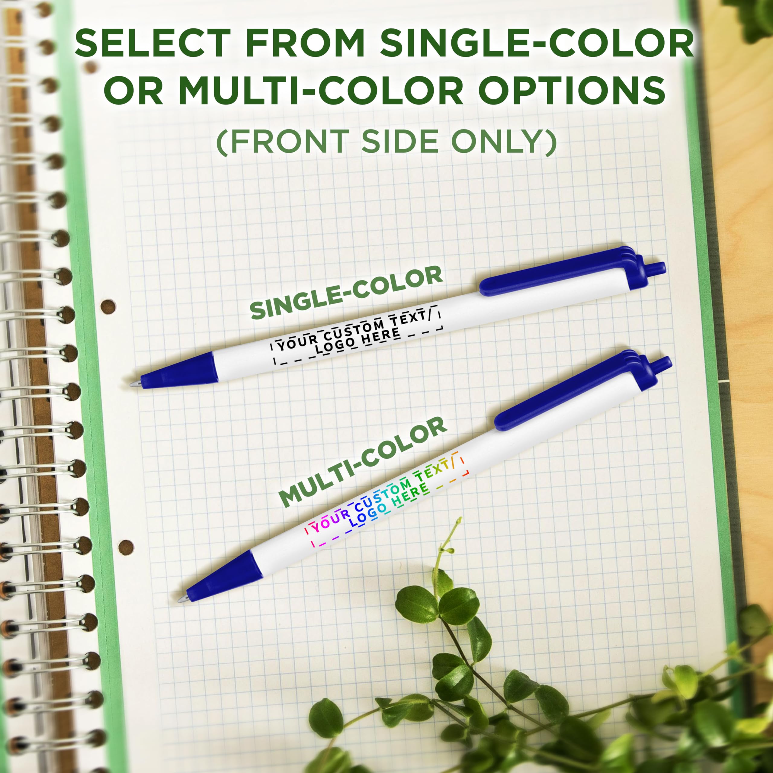 10-Pack Retractable Pens with Custom Text & Logo - Slim Barrel, Black Ink - Premium Promotional Pens for Office, School & Business Gifts
