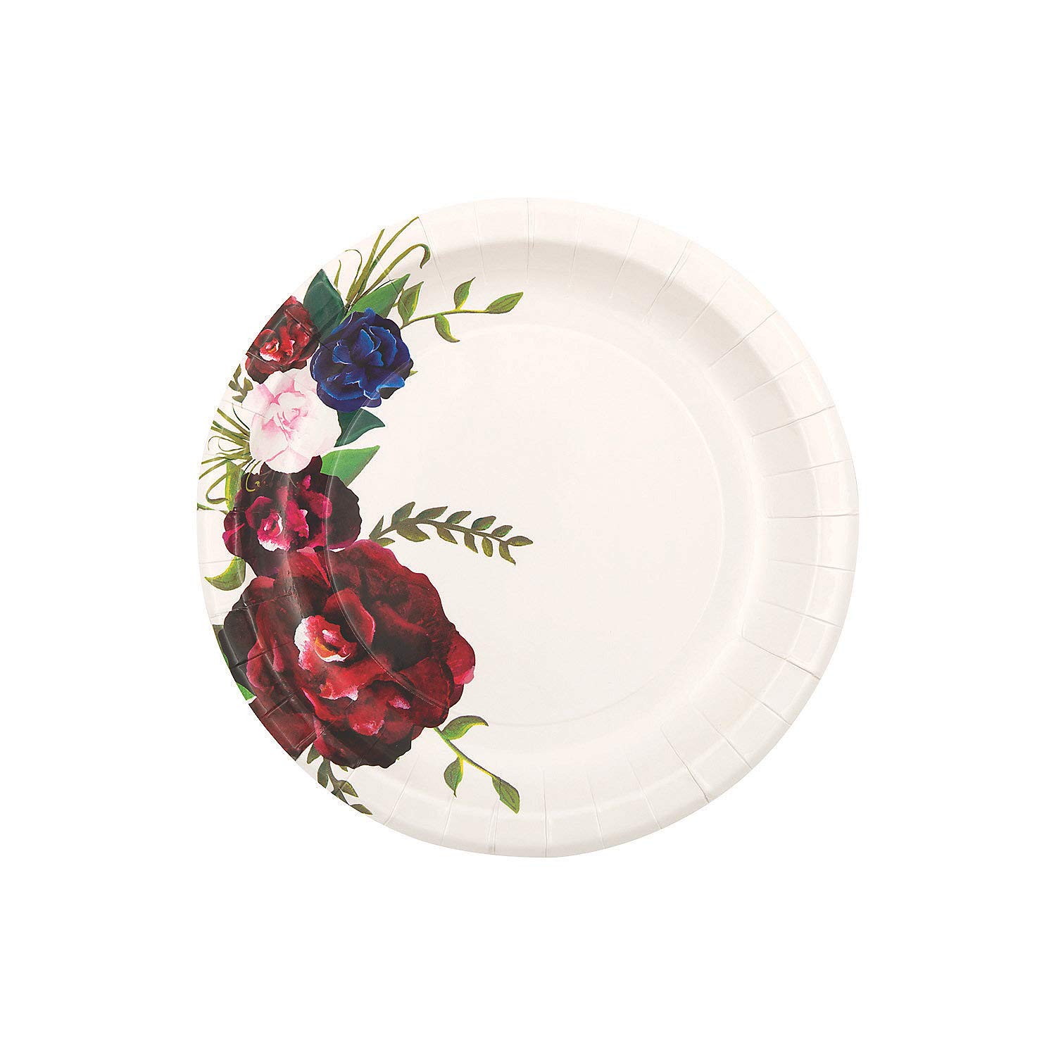 Fun Express Navy & Red Floral Paper Dessert Plates - 8-Piece Disposable Tableware Set for Weddings, Birthdays, Baby Showers & Bridal Parties - Elegant Floral Print Bowls & Plates for Party Decor & Dessert Serving