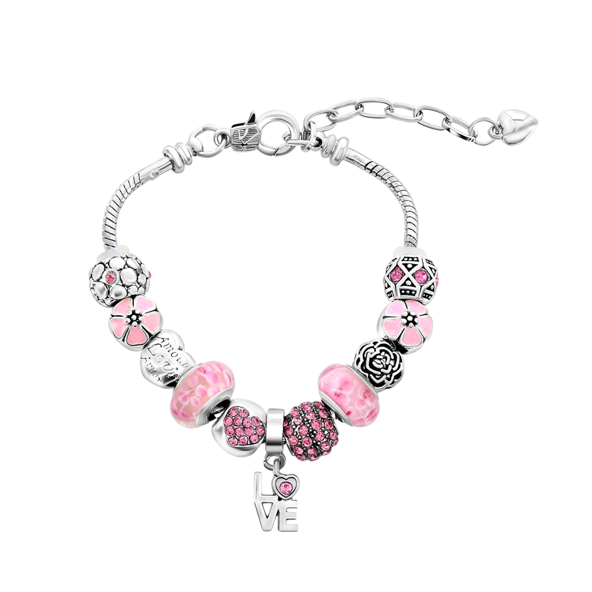 Pink Crystal Charm Bracelet for Women - Elegant Beaded Jewelry Gift for Girlfriend, Wife, Daughter - Perfect for Valentine's Day, Anniversary & Special Occasions