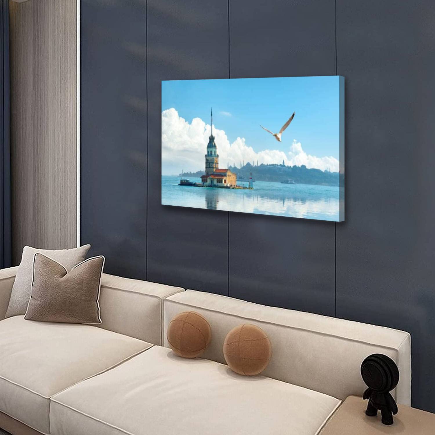 Framed Istanbul Day Canvas Wall Art - Handmade Decorative Painting for Bedroom, Living Room, Kitchen & Home Office - Perfect for Modern Interior Decor & Housewarming Gifts
