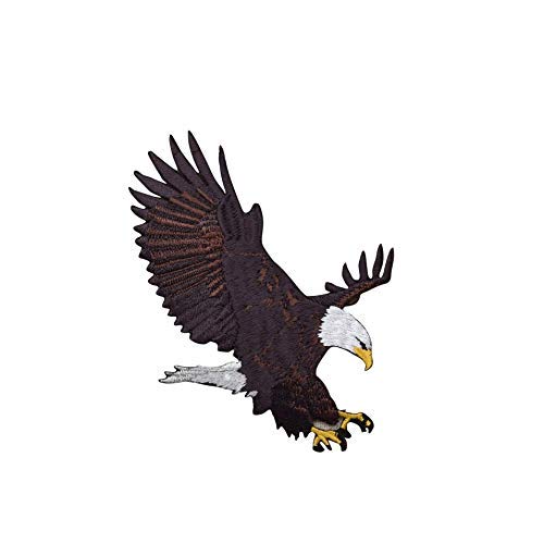 Bald Eagle Landing Embroidered Iron-On Patch for Jackets, Hats & Backpacks - Patriotic American Flag Eagle Design for DIY Crafts & Military Style
