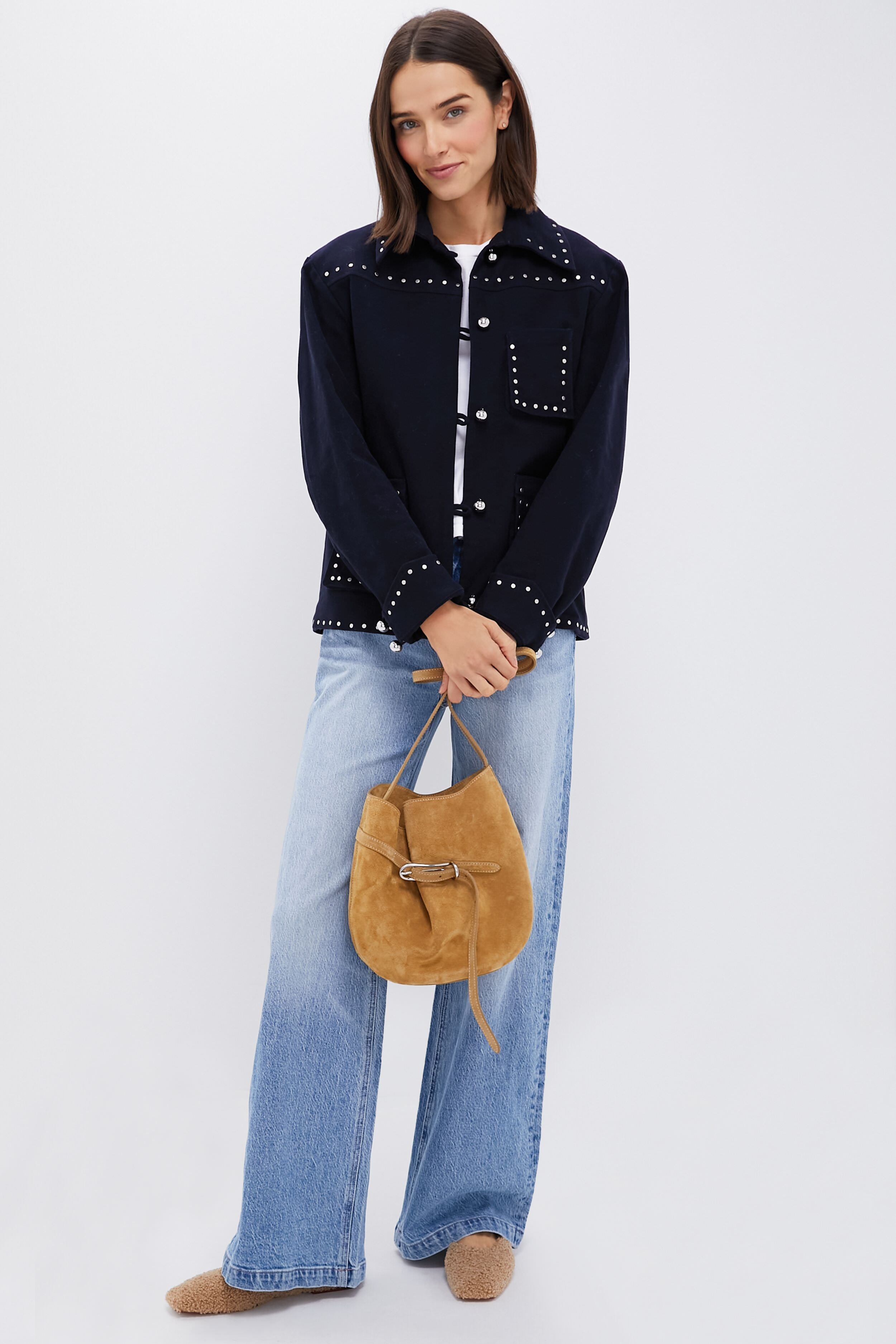 Midnight Blue Star Embroidered Denim Jacket for Men - Stylish Outerwear for Casual Wear & Street Fashion
