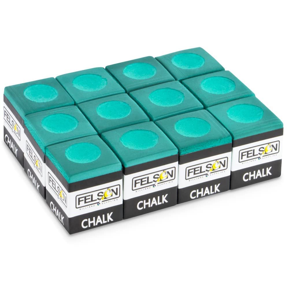 Premium Felson Pool Chalk Cubes for Billiards - 12 Pack Blue Chalk Cubes with Durable Storage Box | Essential Pool Table Accessories for Professional & Home Game Rooms | Perfect for Tournament Play & Casual Bar Games