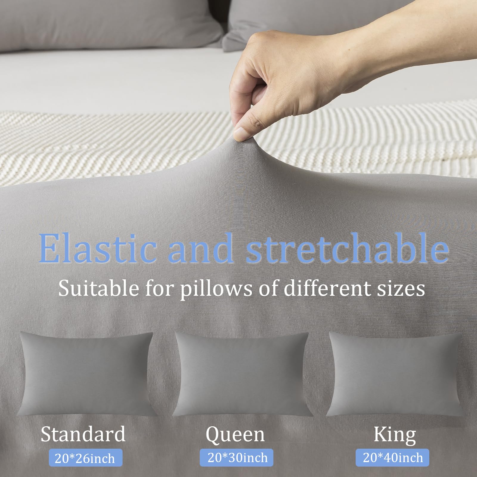 King Size Jersey Knit Pillowcases Set of 2 - 100% Cotton Zipper Closure Bed Pillow Cases (20x40 Inches) | Soft, Breathable Dark Grey | Perfect for Luxury Bedding & Guest Room Essentials