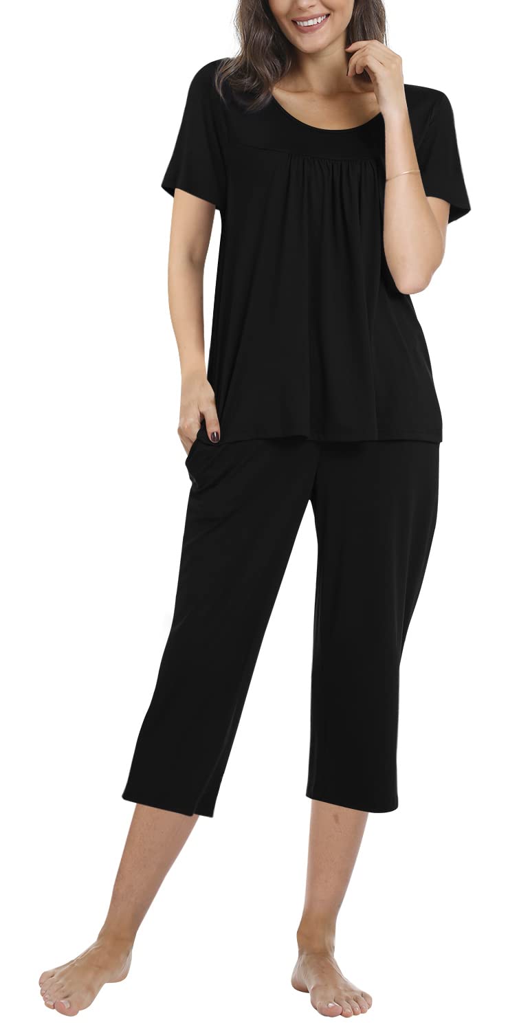 POPYOUNG Women's Summer Pajama Sets - 2 Piece Loungewear with Pockets, Soft Sleepwear for Women | Comfy Nightwear for Home, Travel & Relaxation
