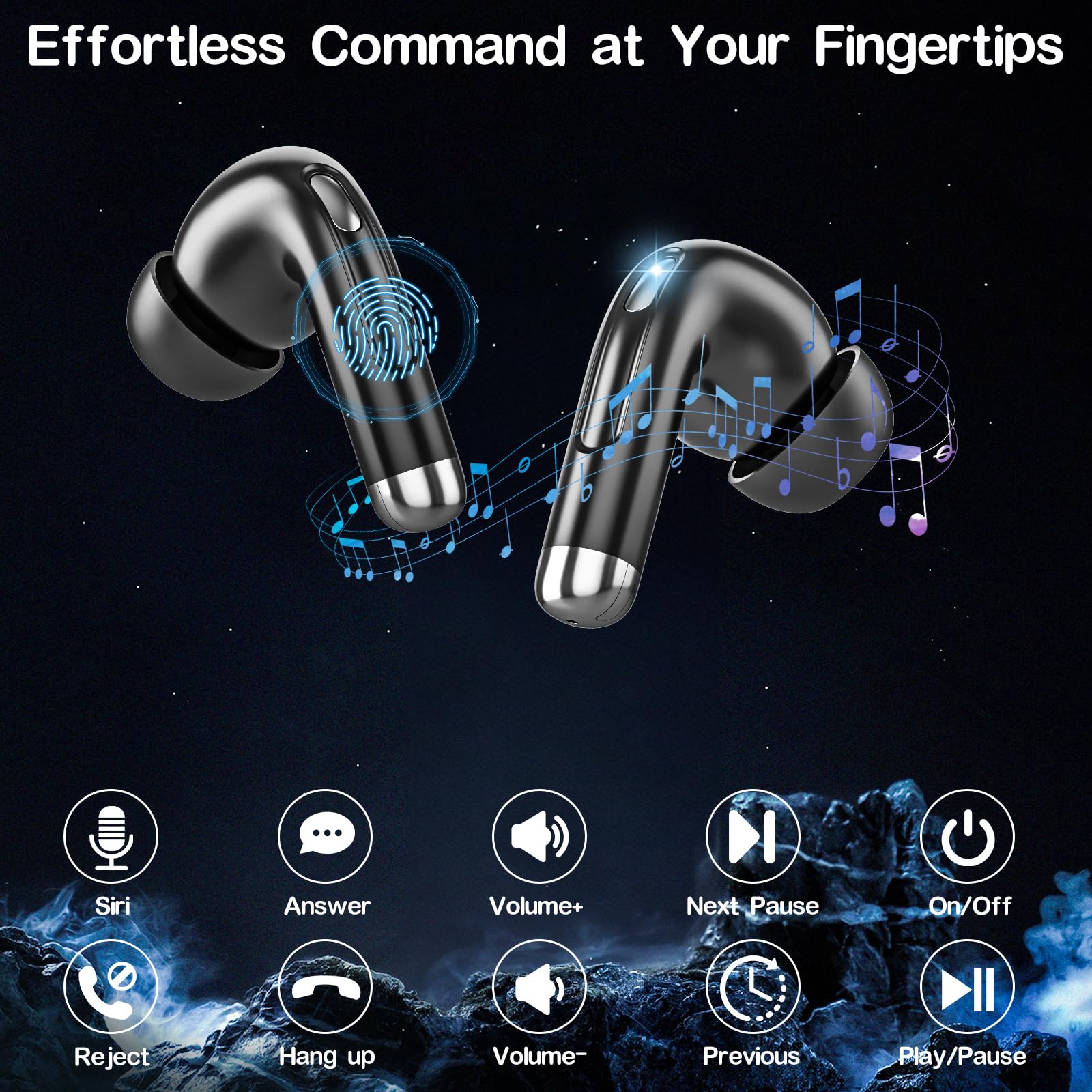 Wireless Bluetooth Earbuds with Active Noise Cancellation, Bluetooth 5.4 Stereo Sound & LED Display, IP7 Waterproof in-Ear Headphones for Sports, Running, Workout, Gym, Travel - Black | Perfect for Commuting, Fitness & Outdoor Activities
