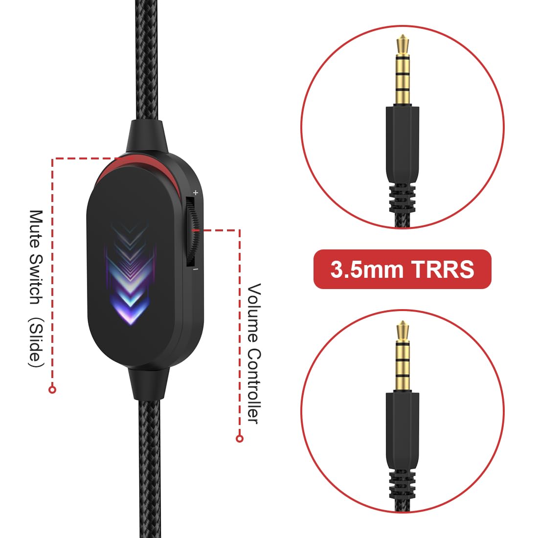AW920H Detachable Gaming Headset Cable - Compatible with Alienware AW720H/AW310H/AW510H/988 Headsets - Nylon Braided Wire with Inline Mute & Volume Control (5.5ft) - Perfect for PC Gaming, Streaming, and Online Meetings