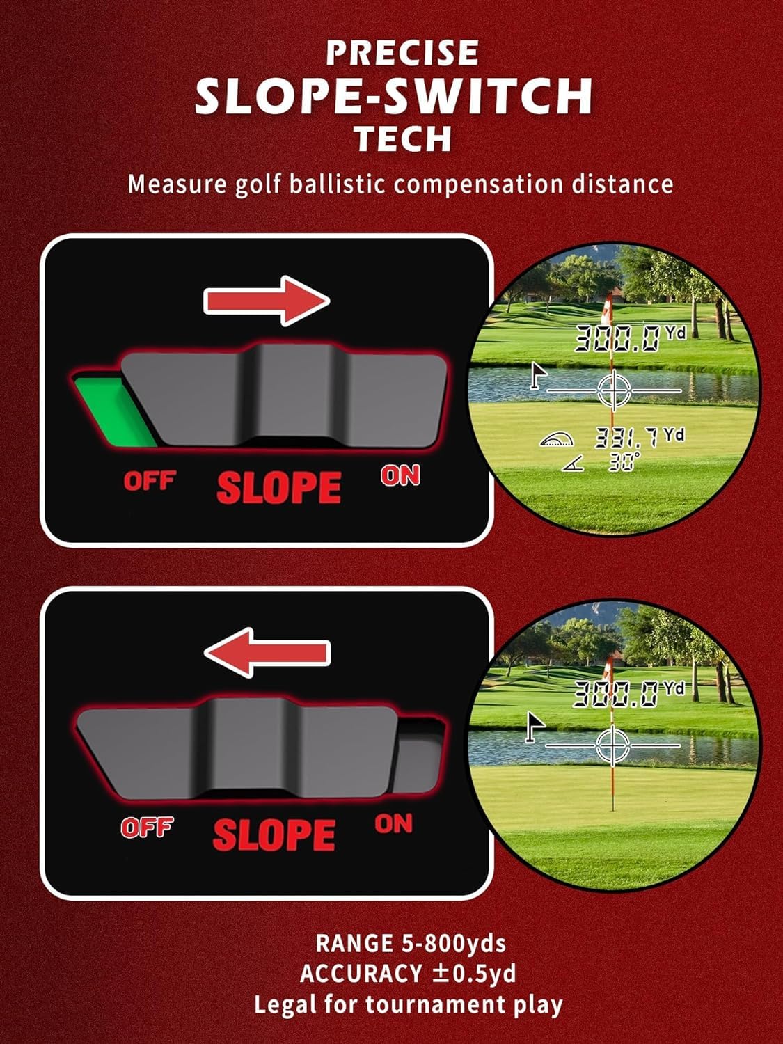 800 Yards Golf Rangefinder with Slope & Magnetic Strip | High-Precision Laser Distance Measurer with Pulse Vibration & Fast Flagpole Lock | Perfect for Golfing, Hunting & Outdoor Sports (Black)