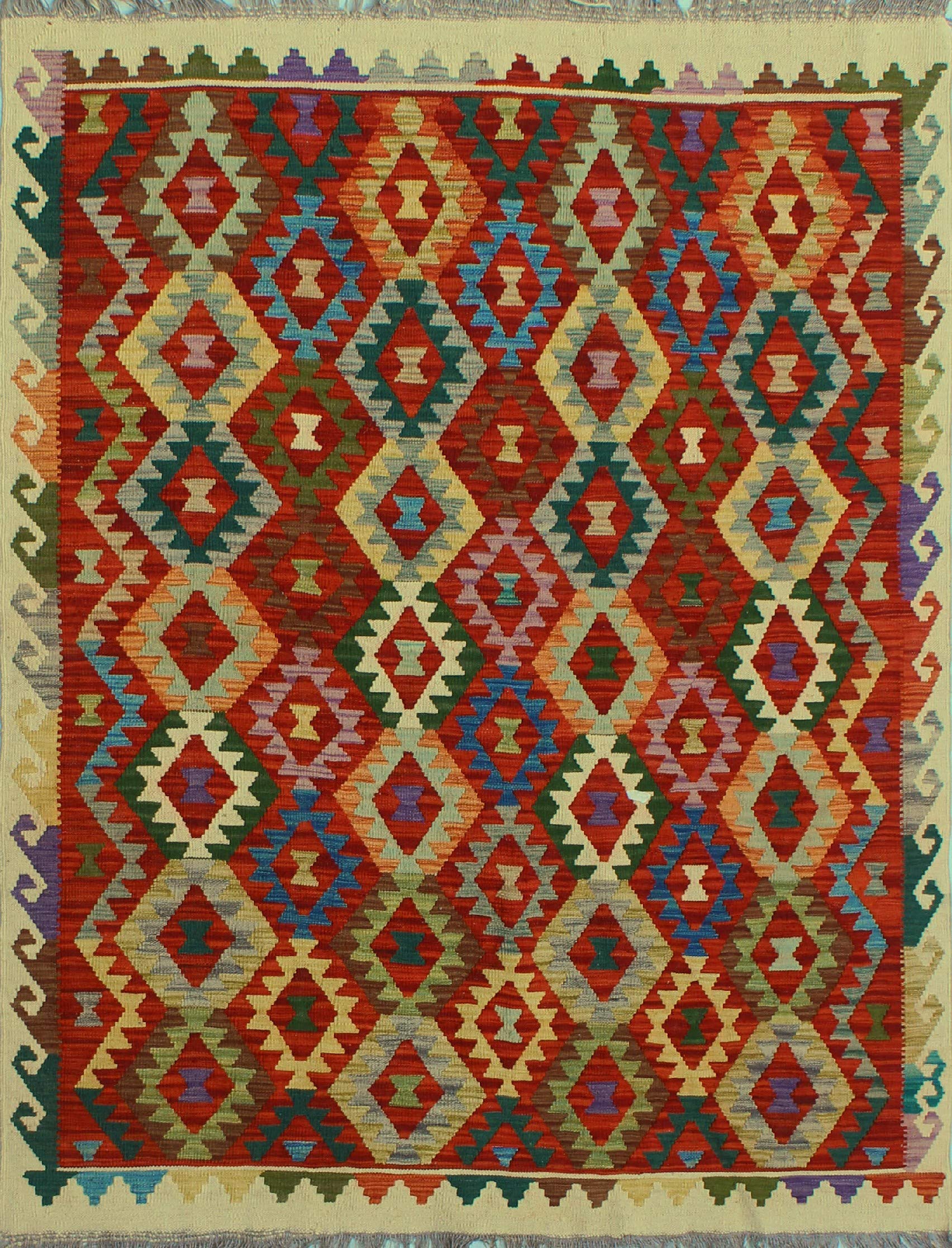 Handwoven Noori Rug Sangat Kilim Dax Rust/Ivory Area Rug 4'11 x 6'2 - Vintage Bohemian Floor Covering for Living Room, Bedroom & Home Decor