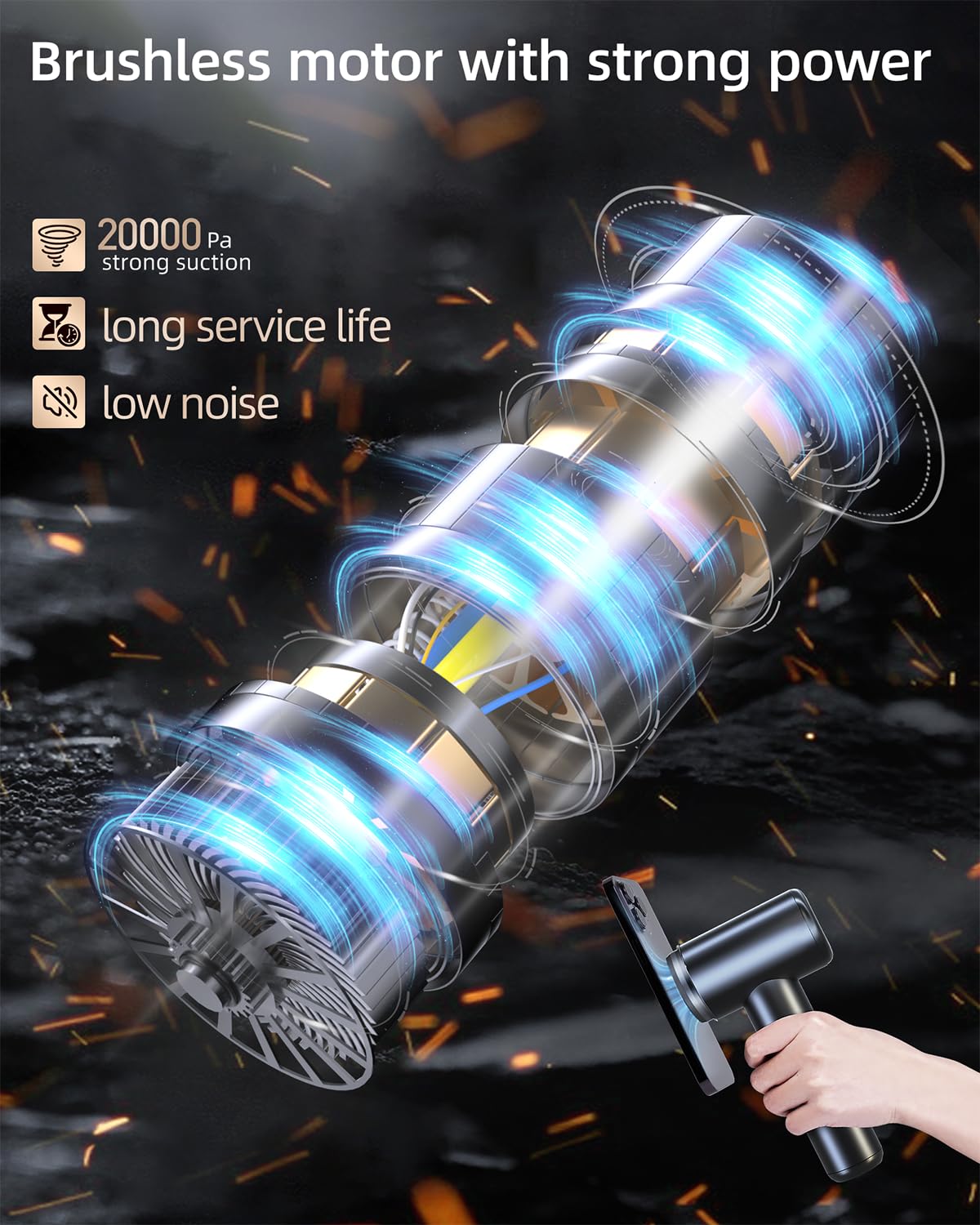 Powerful 20000PA Cordless Car Vacuum Cleaner - Rechargeable Handheld Vacuum with Brushless Motor, 4-in-1 Air Duster for Pet Hair, Keyboard, Office & Auto Detailing | Portable Dust Buster for Home & Car Cleaning (Grey)