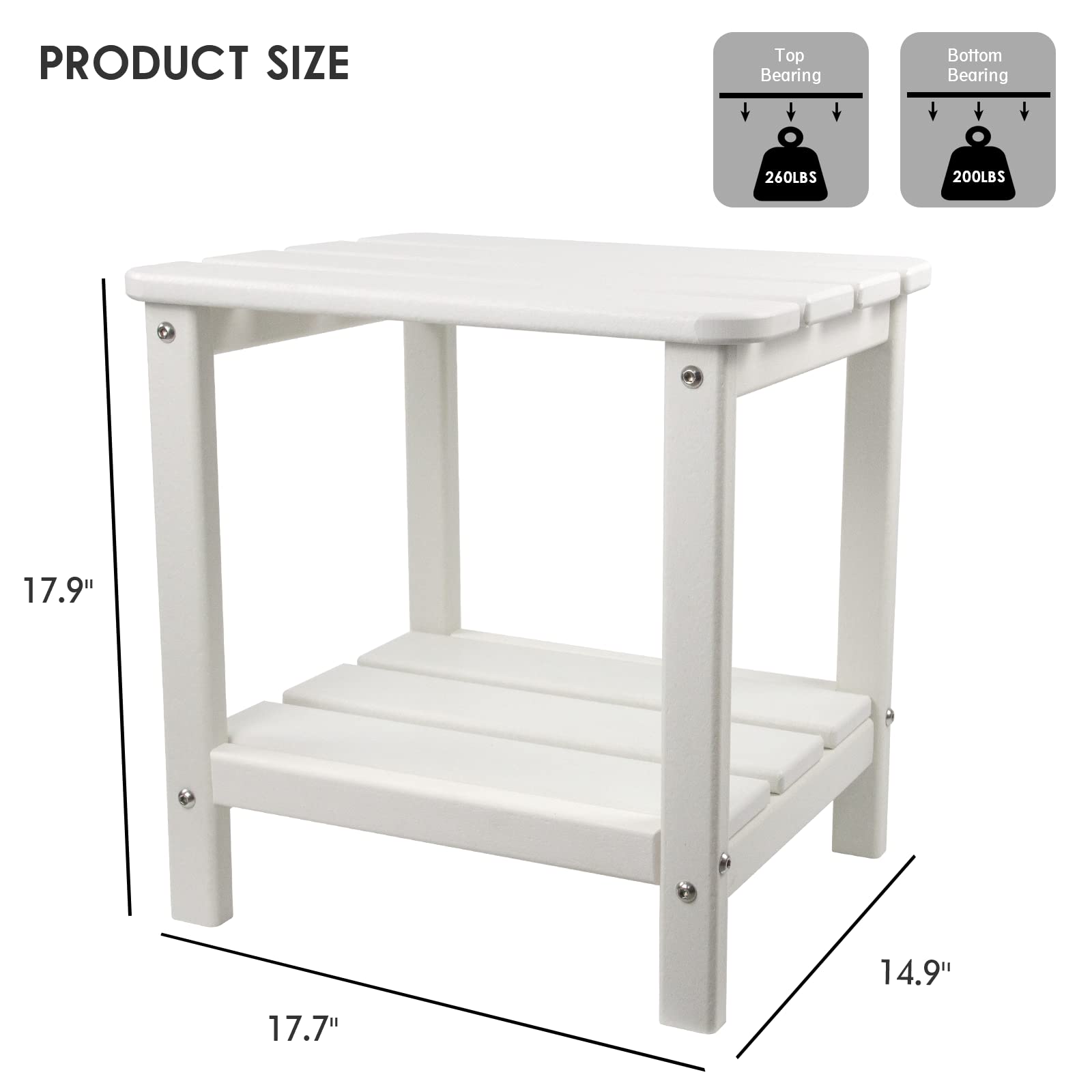Realife Outdoor Adirondack Side Table - White Rectangular End Table for Patio, Garden, Porch & Indoor Use - Perfect for Coffee, Drinks & Decor