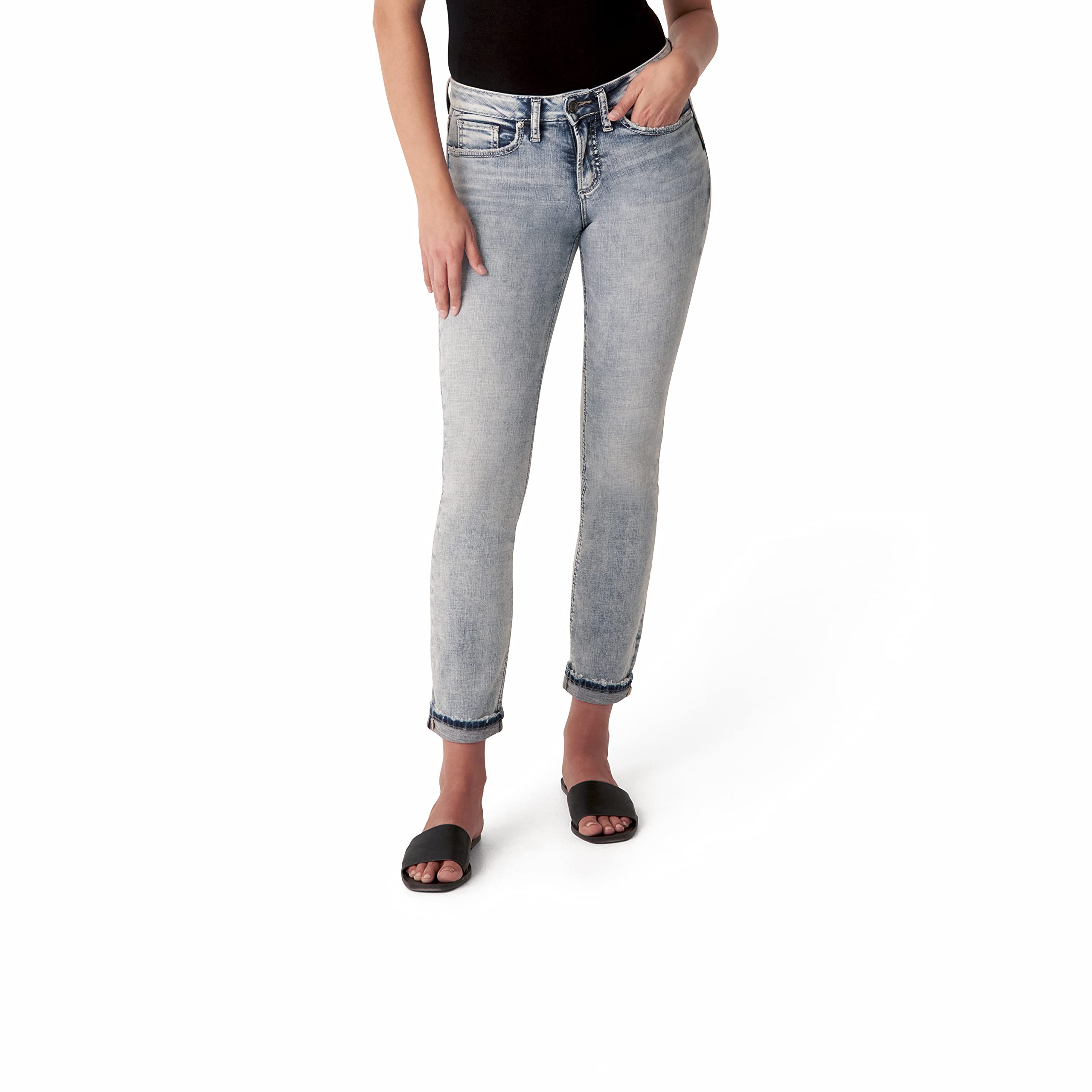 Silver Jeans Co. Women's Suki Mid Rise Straight Leg Jeans - Comfortable Stretch Denim Pants for Casual Wear & Everyday Outfits