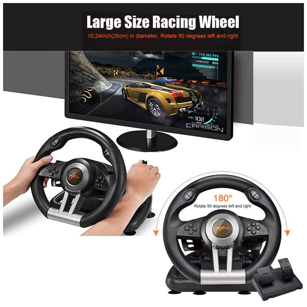 PXN V3II Racing Wheel - USB Steering Wheel with Pedals for PC, PS4, Xbox & Switch - Perfect for Racing Sims & Gaming