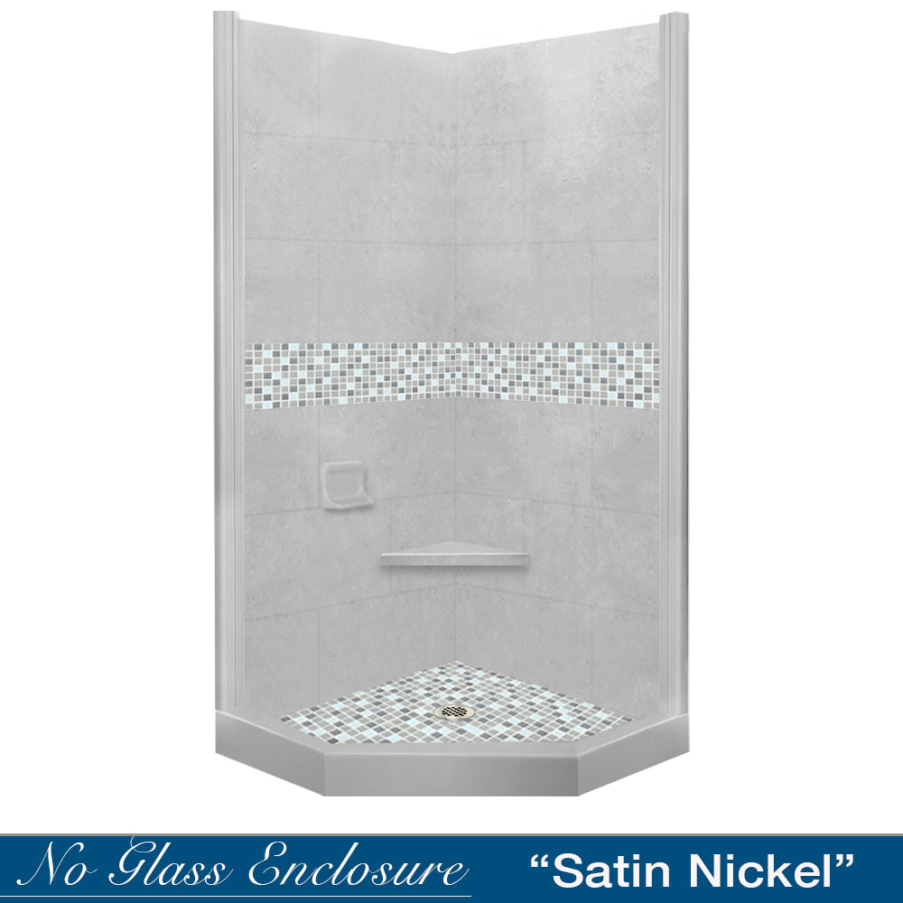 Neo Angle Portland Sistine Stone & Del Mar Mosaic DIY Shower Remodel Kit - Waterproof Tile Accent for Bathroom Renovation, Perfect for Modern Shower Walls and Floors