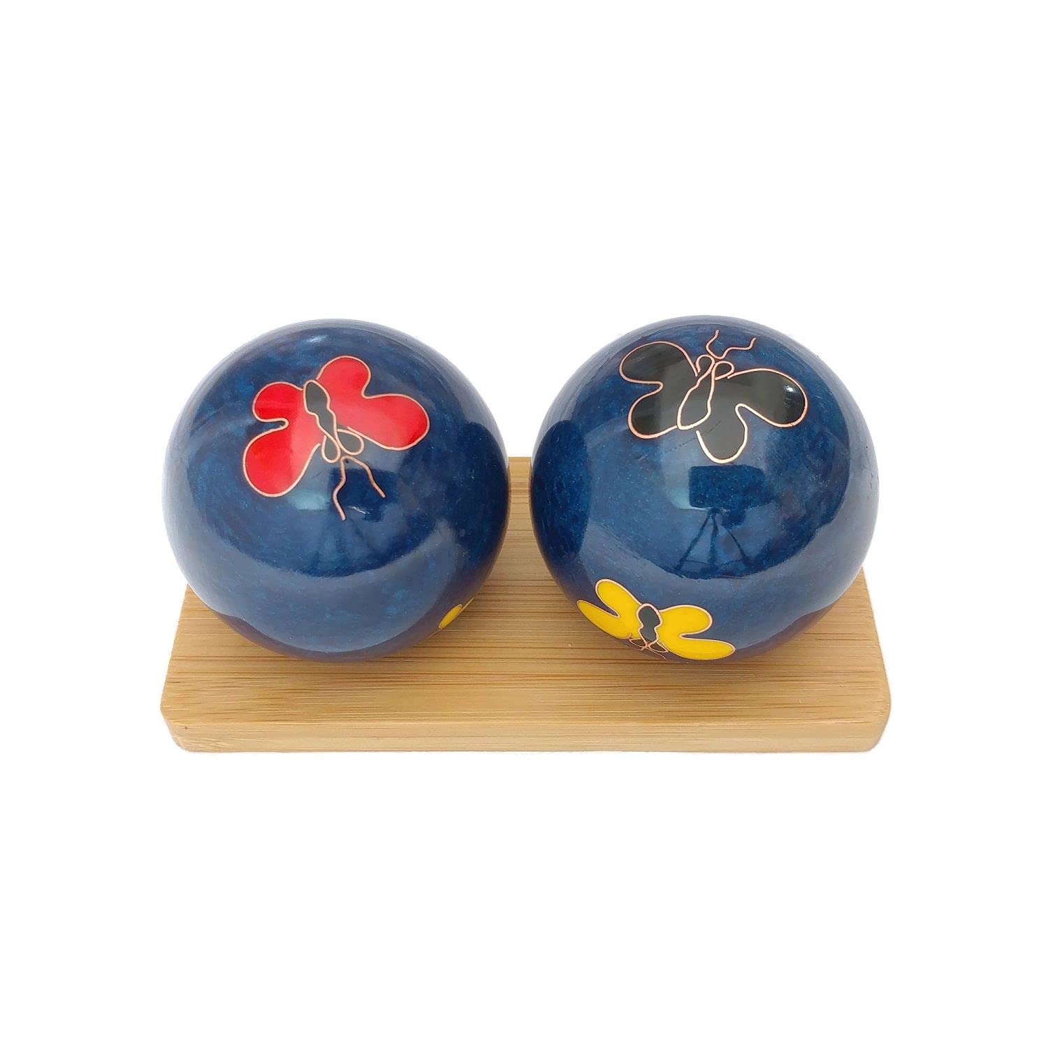 Butterfly Baoding Balls with Bamboo Stand - Chinese Meditation & Stress Relief Hand Exercise Balls for Arthritis Therapy, Finger Strength Training - Perfect for Office, Home Relaxation & Traditional Chinese Medicine Practice