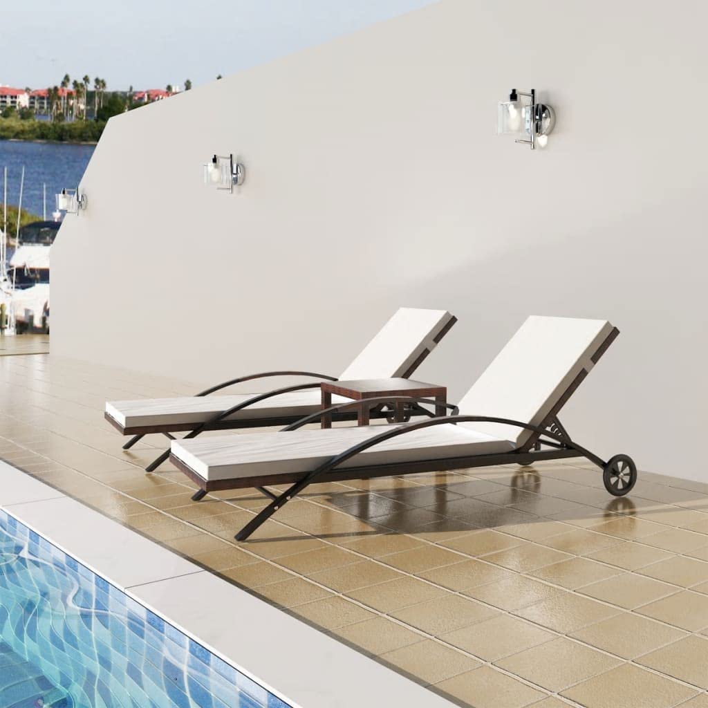 **CHARMMA Brown Poly Rattan Sun Lounger with Side Table - Perfect for Poolside, Patio, and Beach Relaxation**