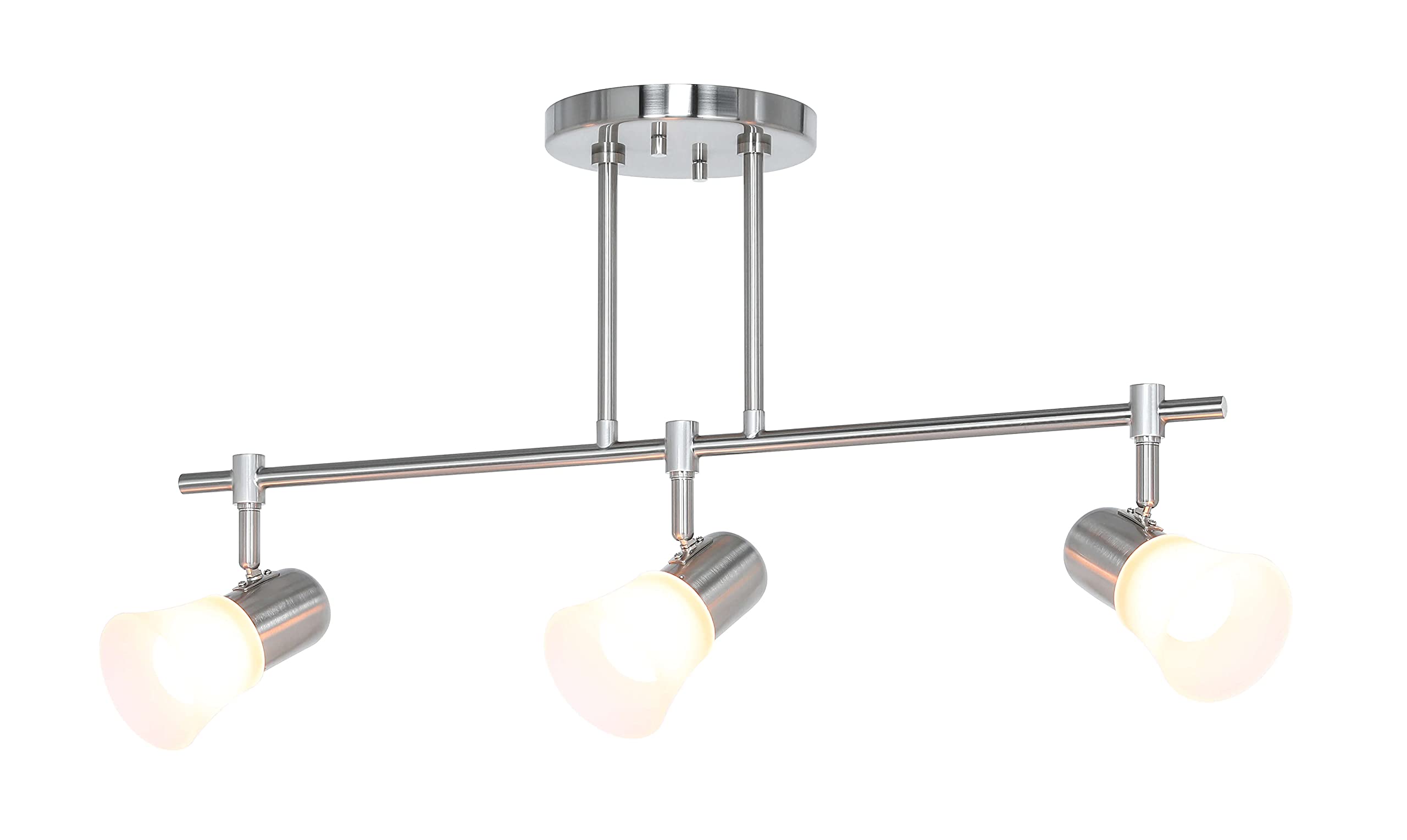 Modern 3-Light Kitchen Island Track Lighting - Brushed Nickel Finish with Glass Shades - Adjustable Hanging Ceiling Light for Kitchen, Dining Room & Bar (Model: XB-TR1235-3-BN) - Perfect for Task Lighting and Ambience in Contemporary Homes