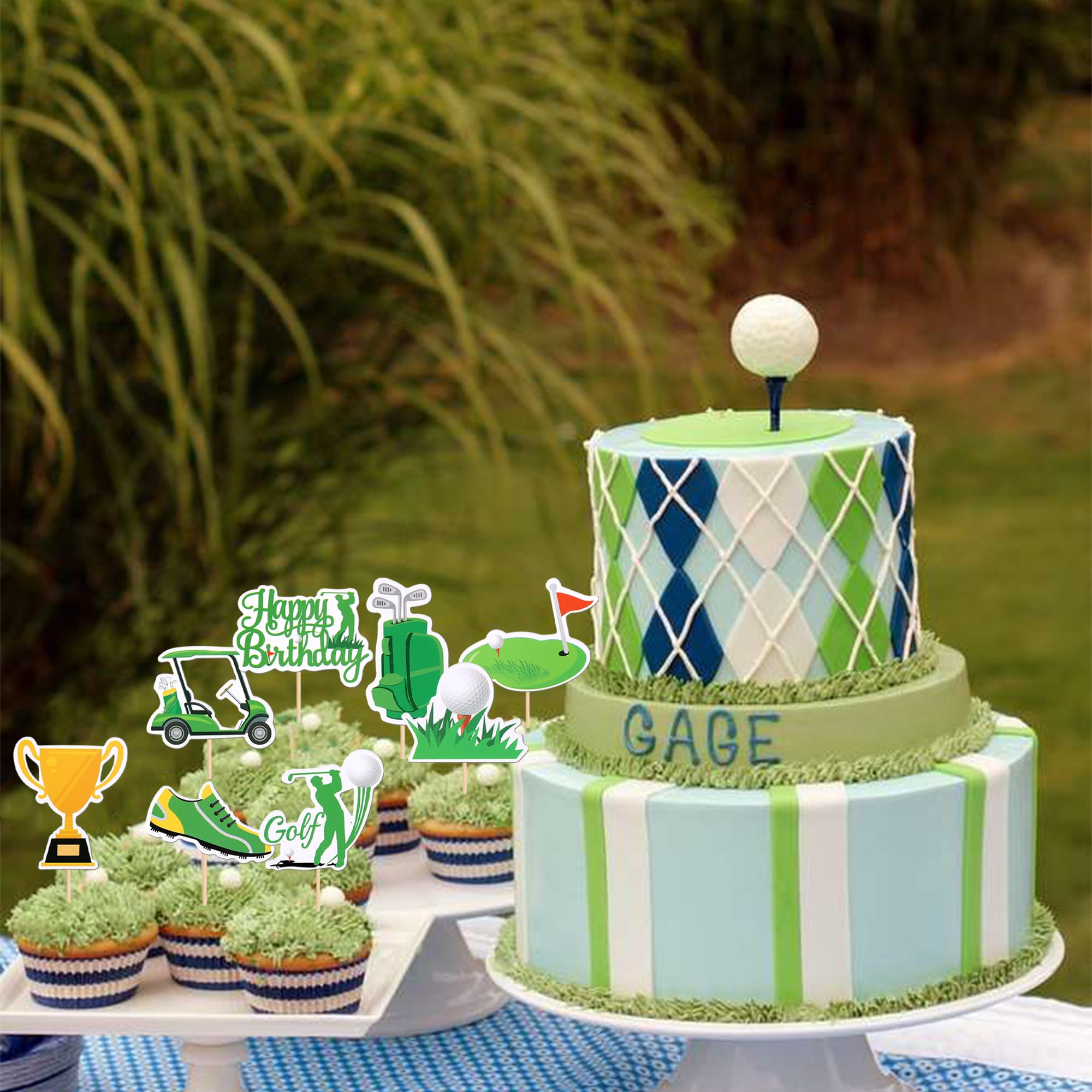 32 PCS Golf Theme Cupcake Toppers - Trophy, Golf Shoes, Bag & Ball Carts Decorations for Golf Party, Baby Shower, Kids Birthday - Perfect for Sports Themed Cake Decorating Supplies
