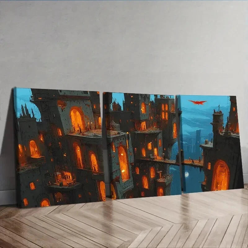 3-Piece Bustling City Wall Art Canvas Framed Set - 50x70cm Modern Urban Decor - High Quality Print - 100% Australian Made - Ready to Hang - Perfect for Living Room, Bedroom or Office Decor