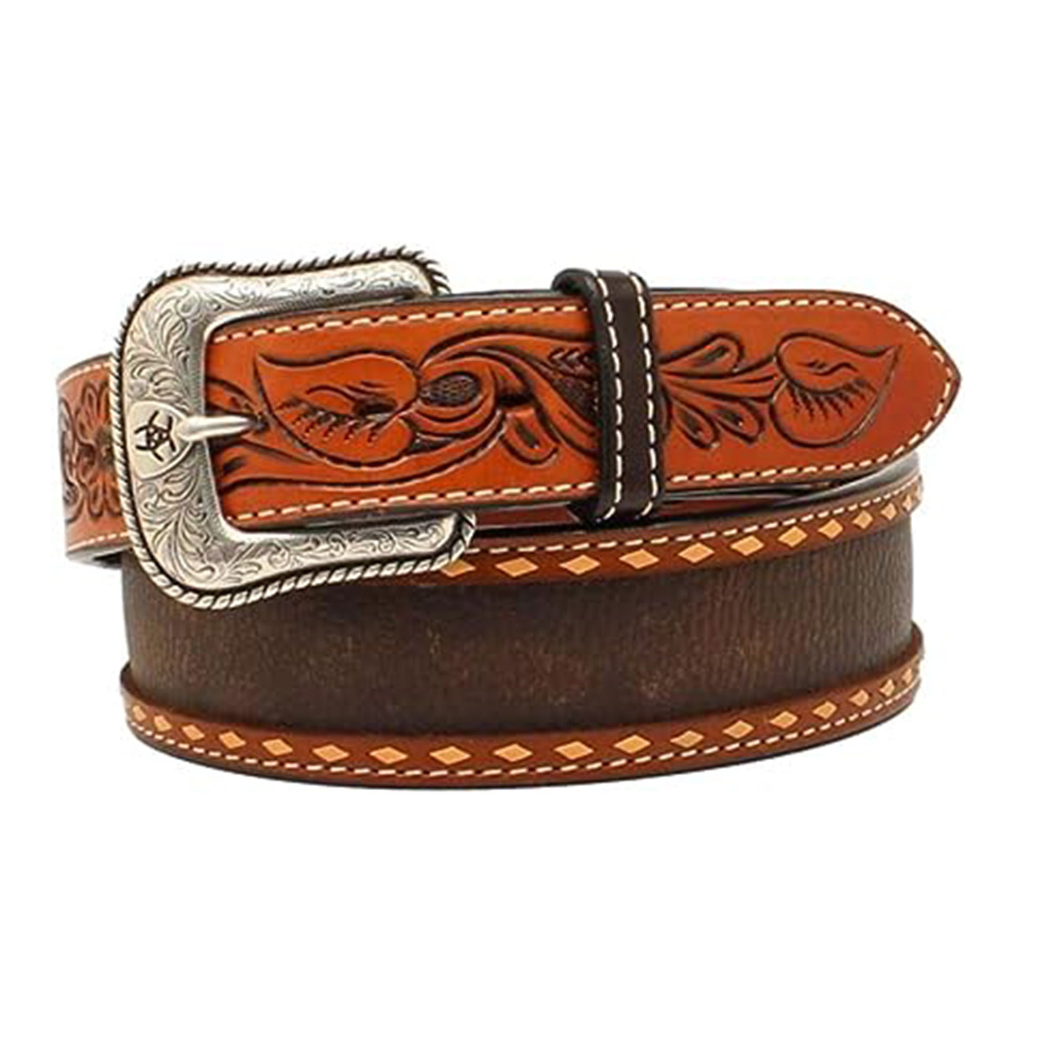 Ariat Men's Genuine Leather Tooled Western Belt - Handcrafted Cowboy Belt for Ranch Work & Rodeo Events