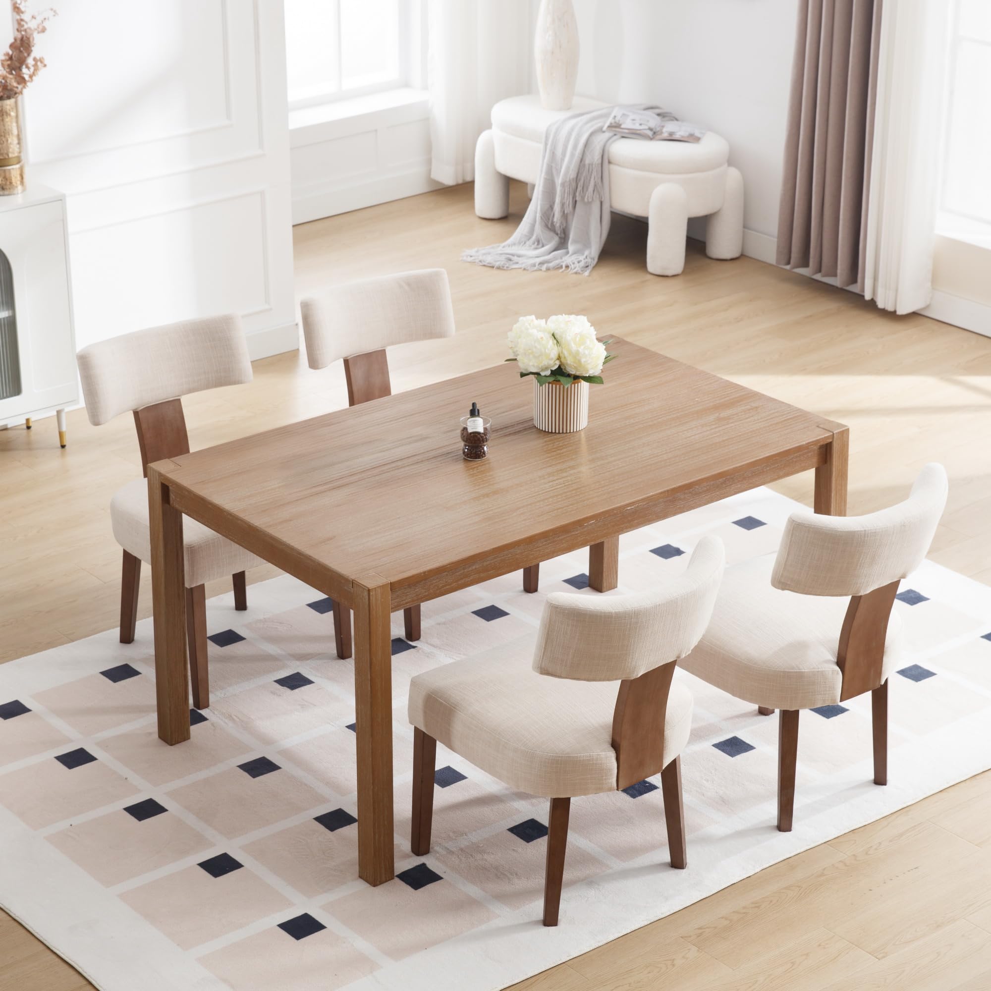 Modern Dining Chairs Set of 4 - Upholstered Side Chairs with Wood Legs & Linen Fabric - Curved Wingback Design for Living Room, Dining Room & Kitchen - Beige Home Decor - Perfect for Family Gatherings & Dinner Parties