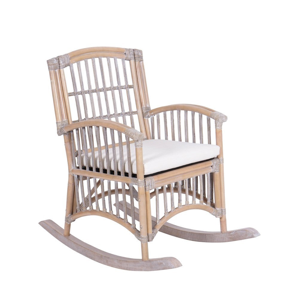 Bohemian Farmhouse Woven Rattan Wood Indoor Rocking Chair - Cozy Nursery, Living Room & Patio Seating for Relaxation