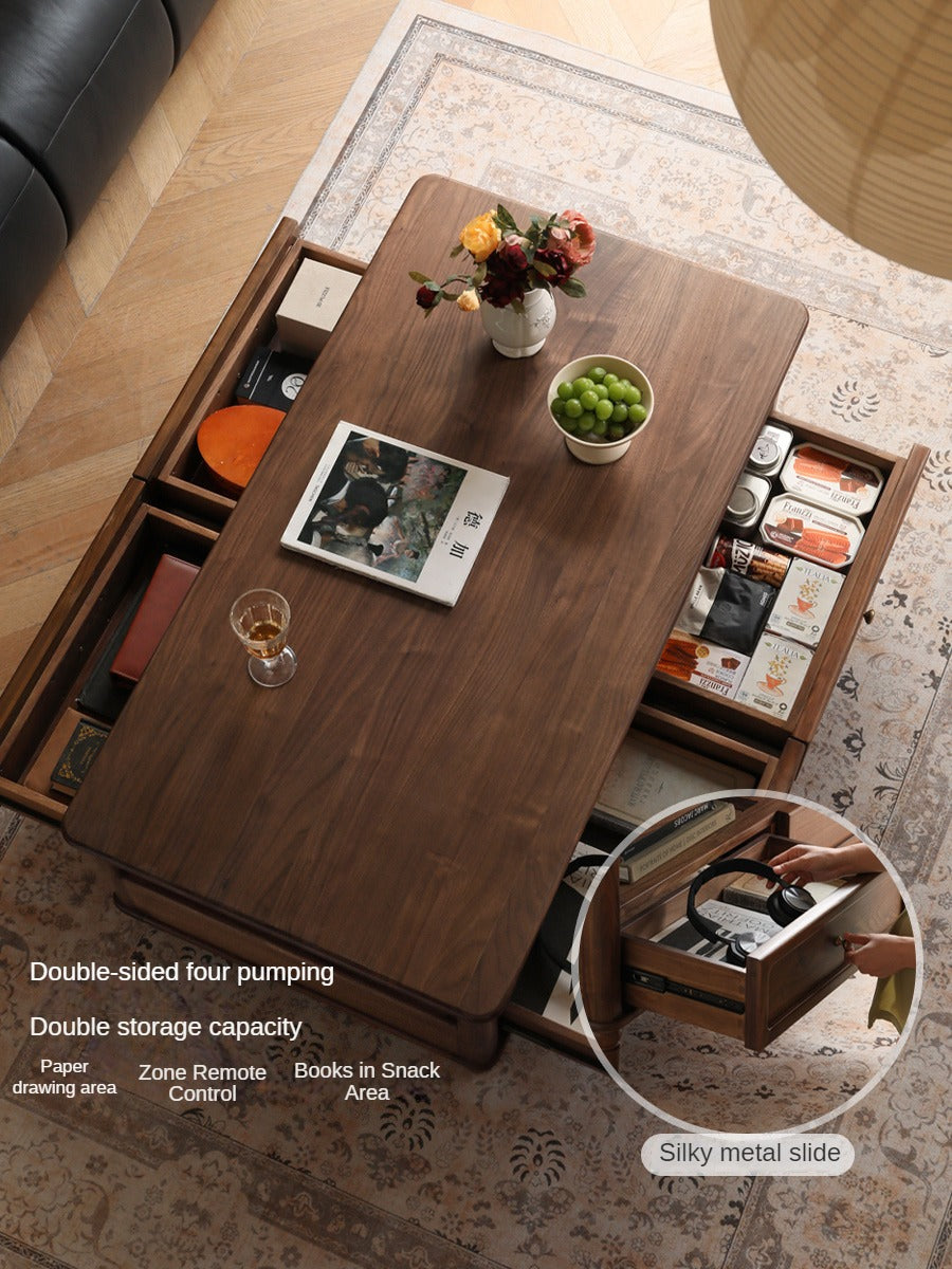 Solid Black Walnut Wood American Retro Coffee Table - Mid-Century Modern Style for Living Room, Lounge & Office Decor