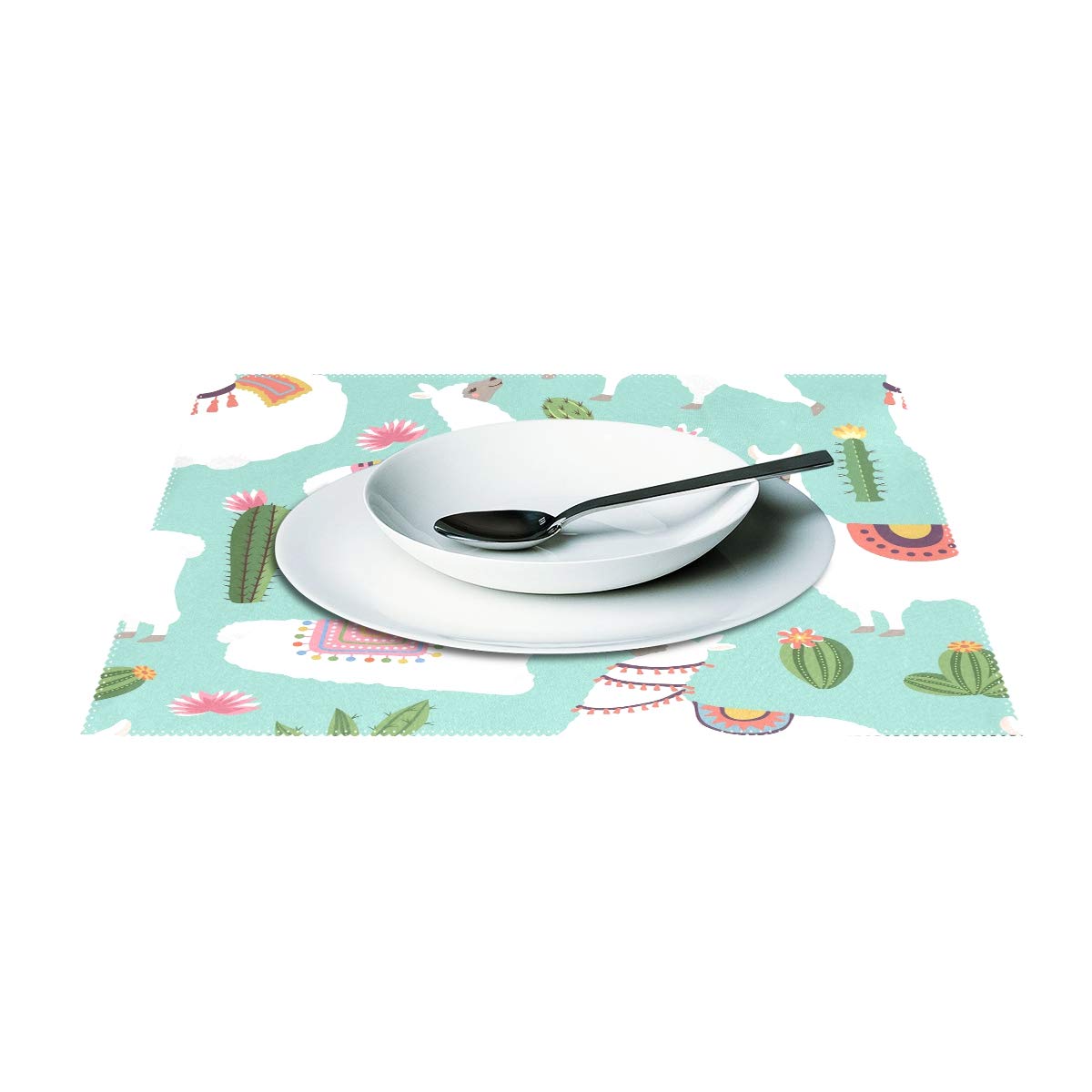 Llama and Cactus Heat Resistant Placemats - Washable Dining Table Mats for Kitchen Decor (Set of 1) - Perfect for Southwestern Style Home Dining and Party Table Settings