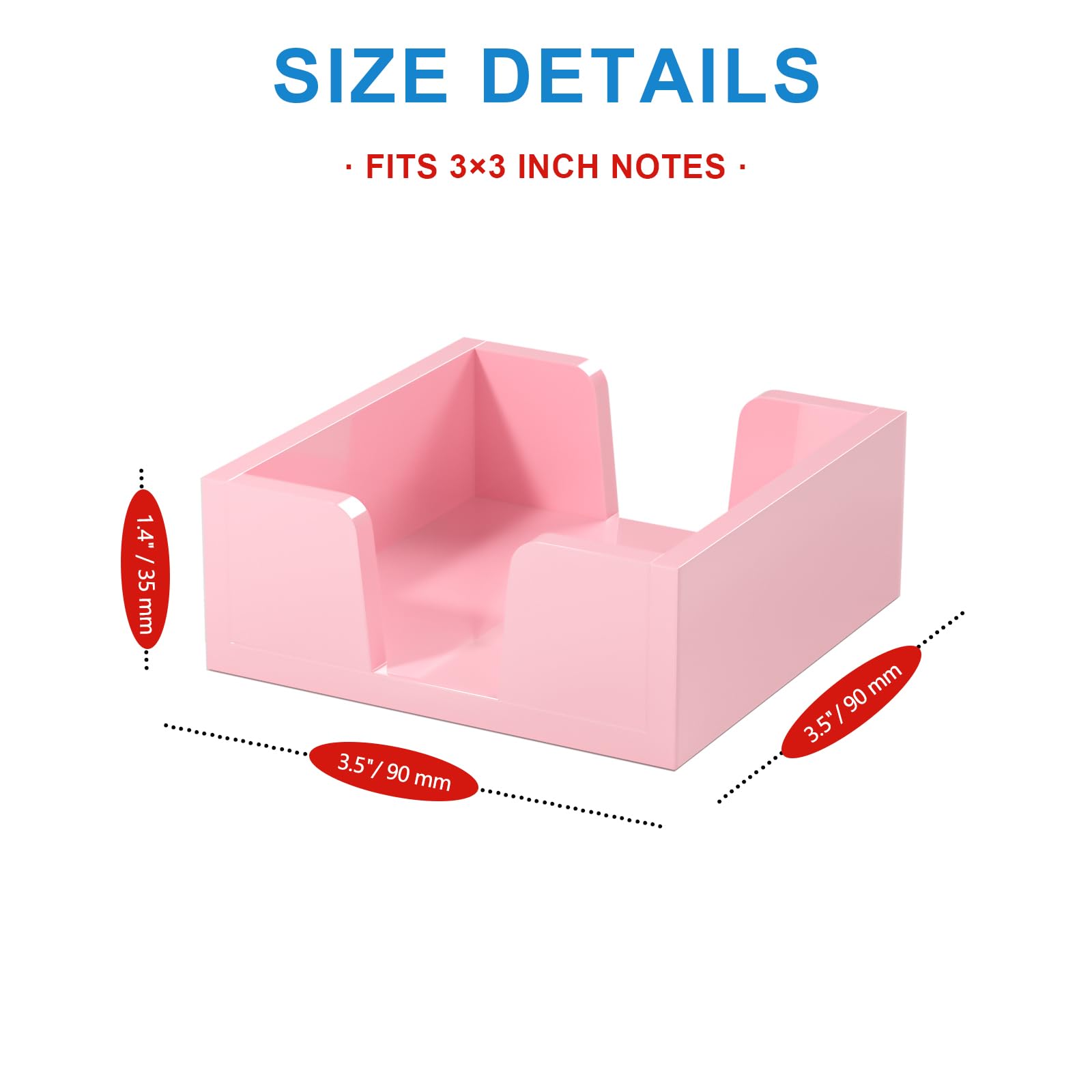 WINFFOR Acrylic Sticky Note Holder Dispenser - 3x3 Inch Clear Memo Pad Organizer for Office Desk, School & Home (Without Pads) - Light Pink | Perfect for Note-Taking, Task Reminders & Workspace Organization