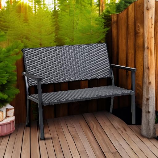 Outdoor Loveseat Bench Chair - All-Weather Wicker & Metal Frame Patio Furniture for Porch, Garden, Backyard - Perfect for Relaxing, Entertaining & Outdoor Dining