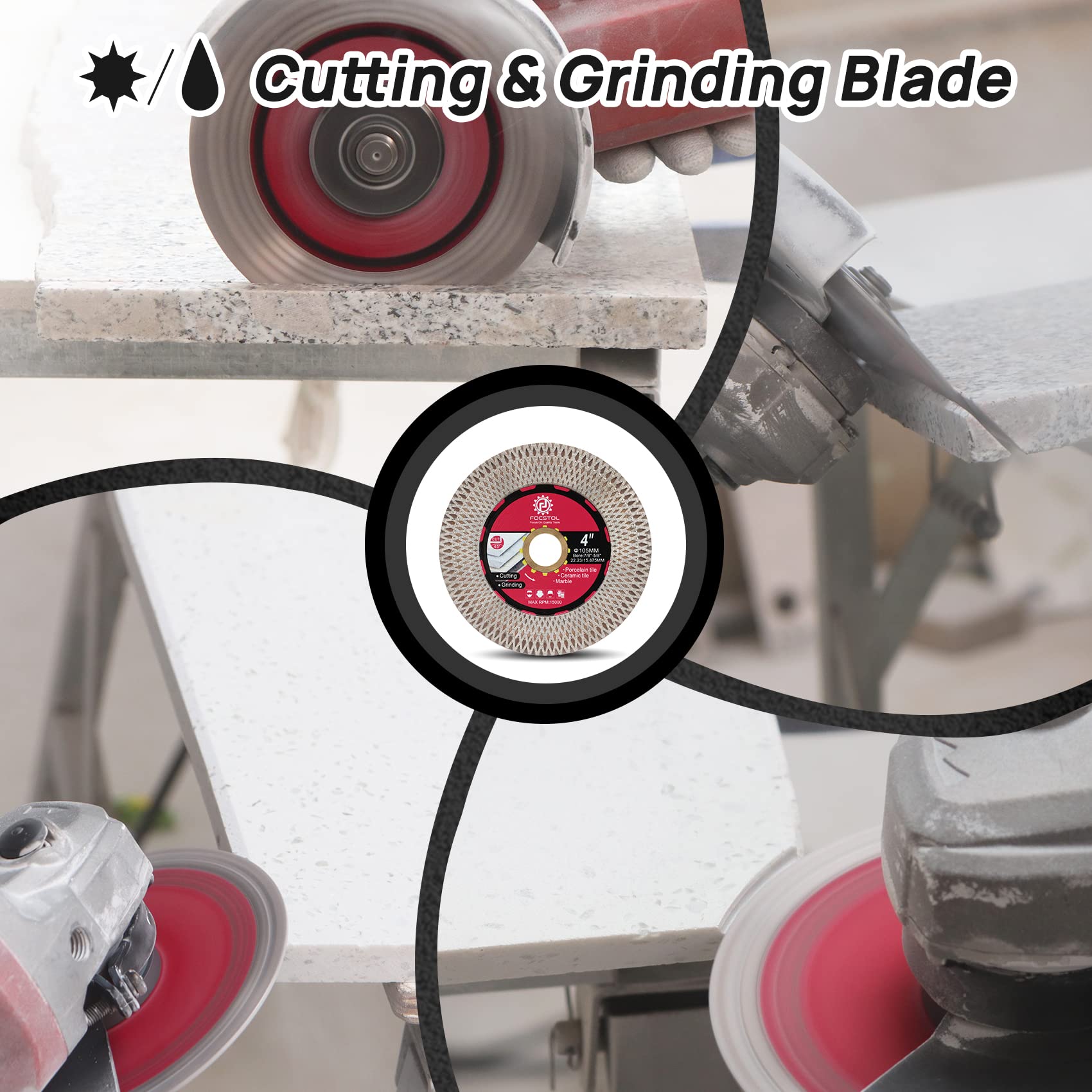 4'' Diamond Tile Saw Blade (105mm) - Premium Cutting & Grinding Disc for Porcelain, Ceramic, Marble, Granite & Artificial Stone - X Mesh Rim for Angle Grinder - Perfect for DIY Home Renovation, Bathroom & Kitchen Tile Installation