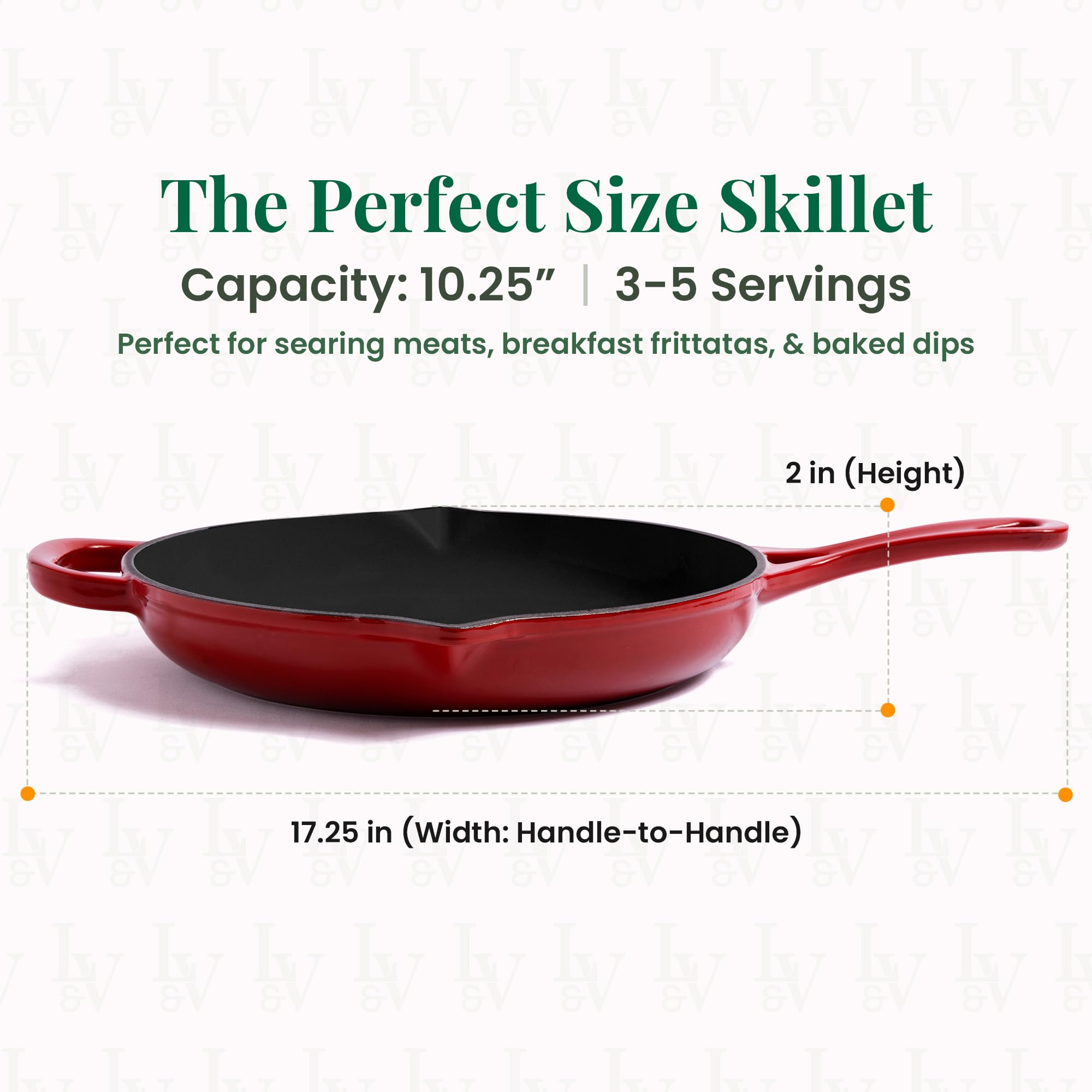 Premium Enameled Cast Iron Skillet 10.25 Inch - Oven Safe to 500°F - Nonstick Enamel Coating - Pour Spouts - Works on All Cooktops (Gas, Electric, Induction) - Perfect for Searing, Frying, Baking & Stovetop-to-Oven Cooking - Elegant Cabernet Red Color