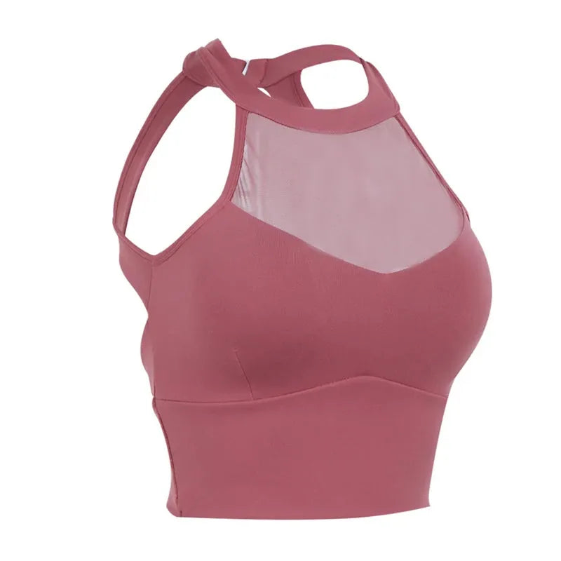 Women's Mesh Patchwork Sports Bra - Breathable Running Fitness Vest for Gym, Workout & Yoga | High-Performance Sportswear Crop Top | Perfect for Summer, Activewear & Athleisure