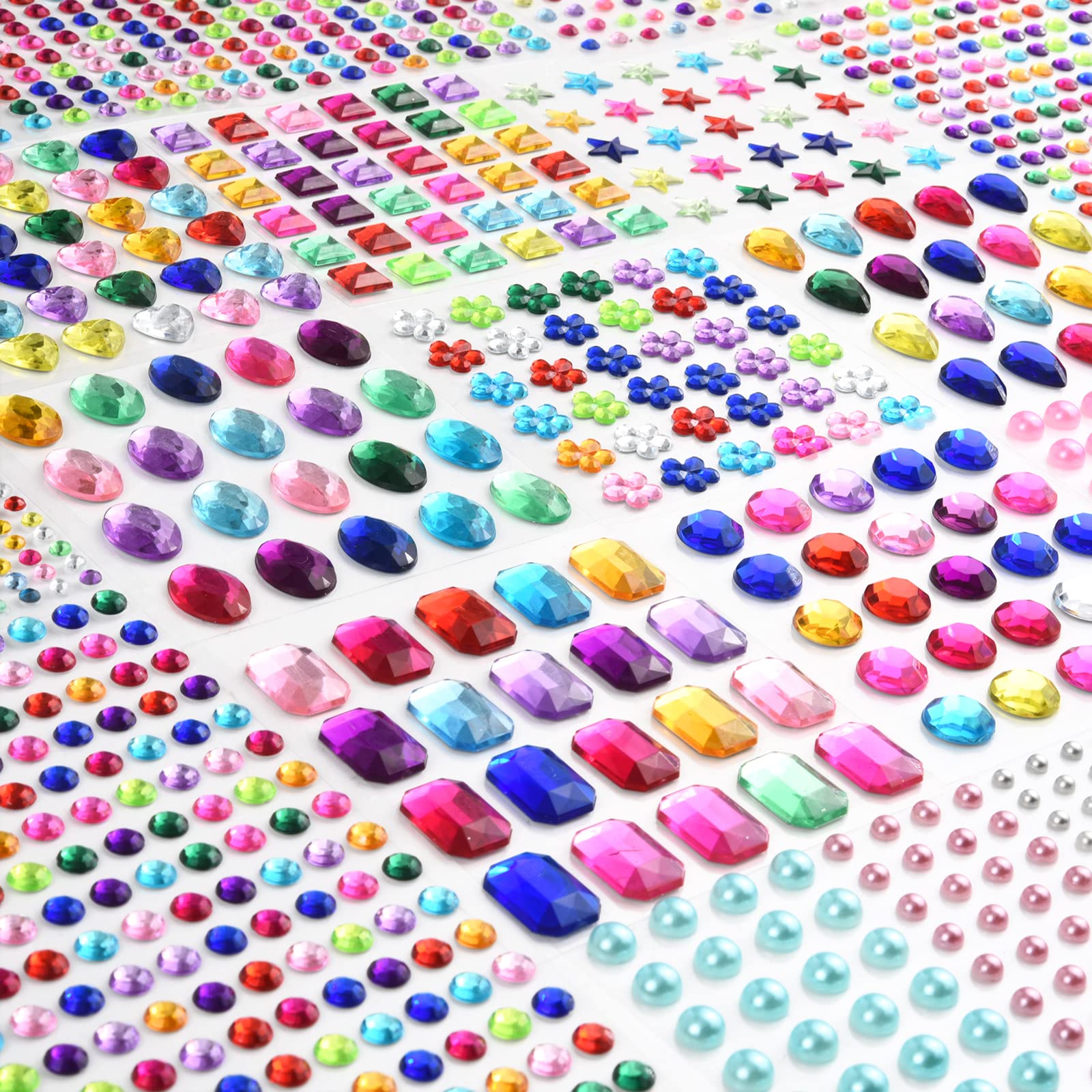2102pcs Self-Adhesive Rhinestone Stickers for Crafts - Assorted Colors & Shapes, Bling Gems for DIY, Nail Art, Scrapbooking, Home Decor & Jewelry Making